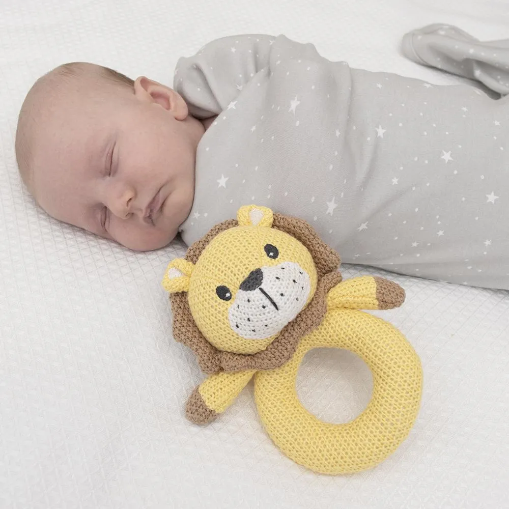 Leo the Lion Knitted Grab Rattle Newborn Baby Shower Gift Idea