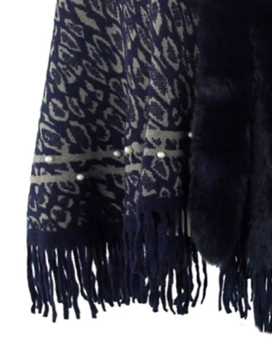 Leopard Fringe Hem Poncho