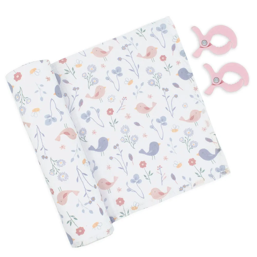 Living Textiles Muslin Swaddle & Pram Pegs - Birds