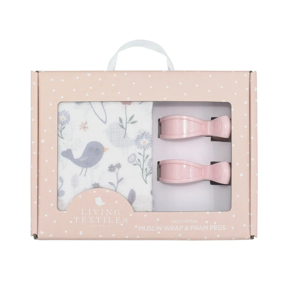 Living Textiles Muslin Swaddle & Pram Pegs - Birds