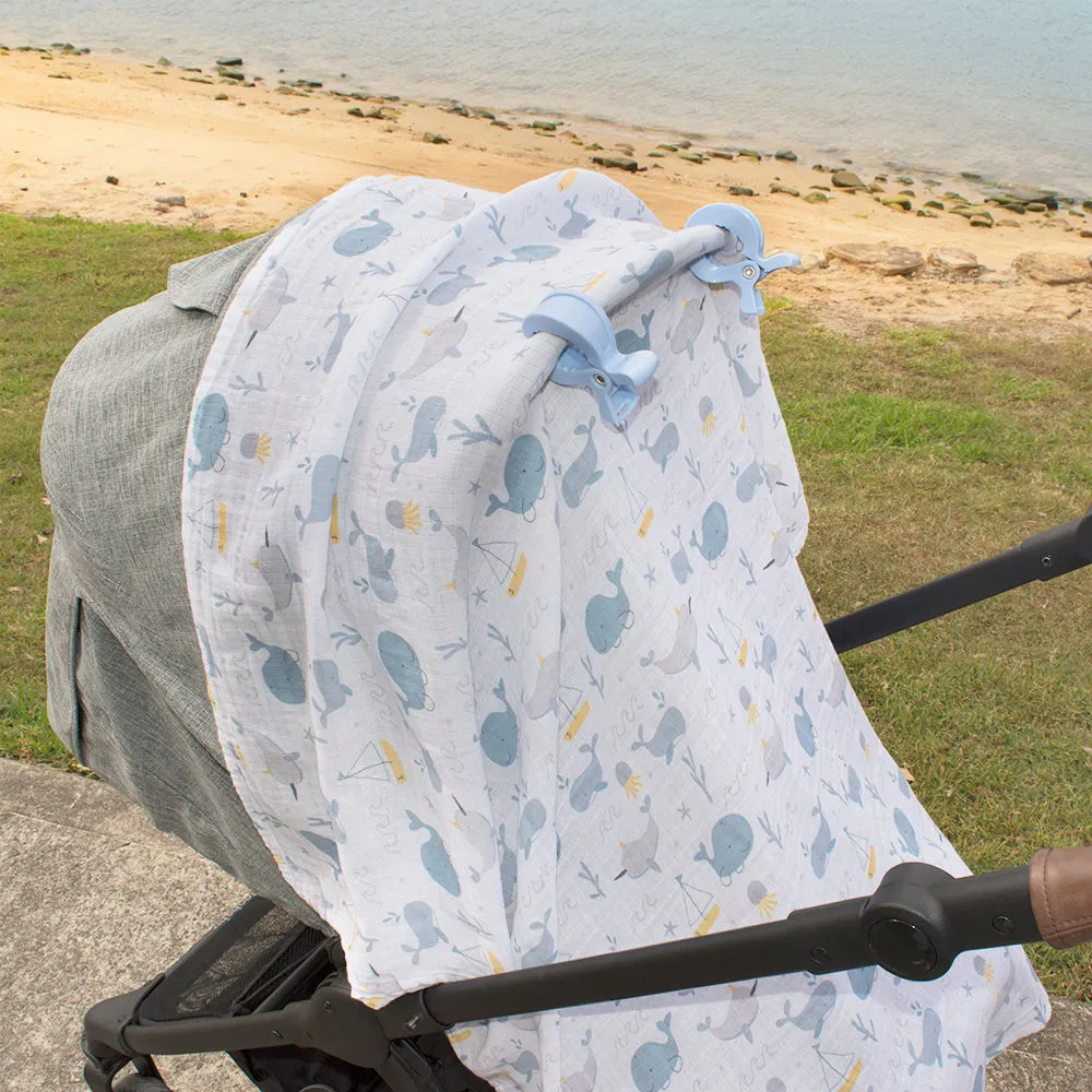 Living Textiles Muslin Swaddle & Pram Pegs - Whale