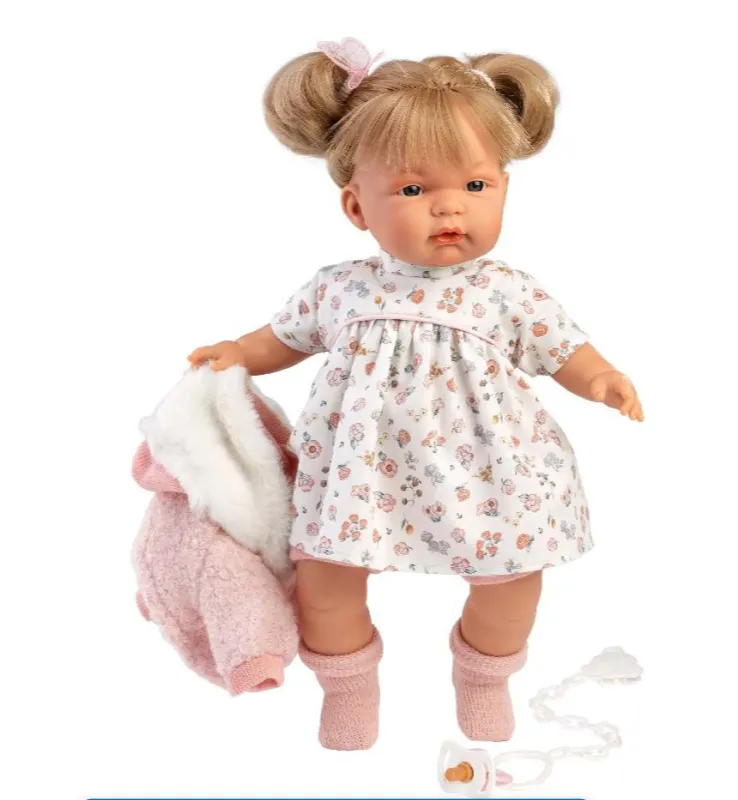 Llorens - Baby Girl Doll with Crying Mechanism, Clothing, Pink Vest & Accessories: Joelle 38cm