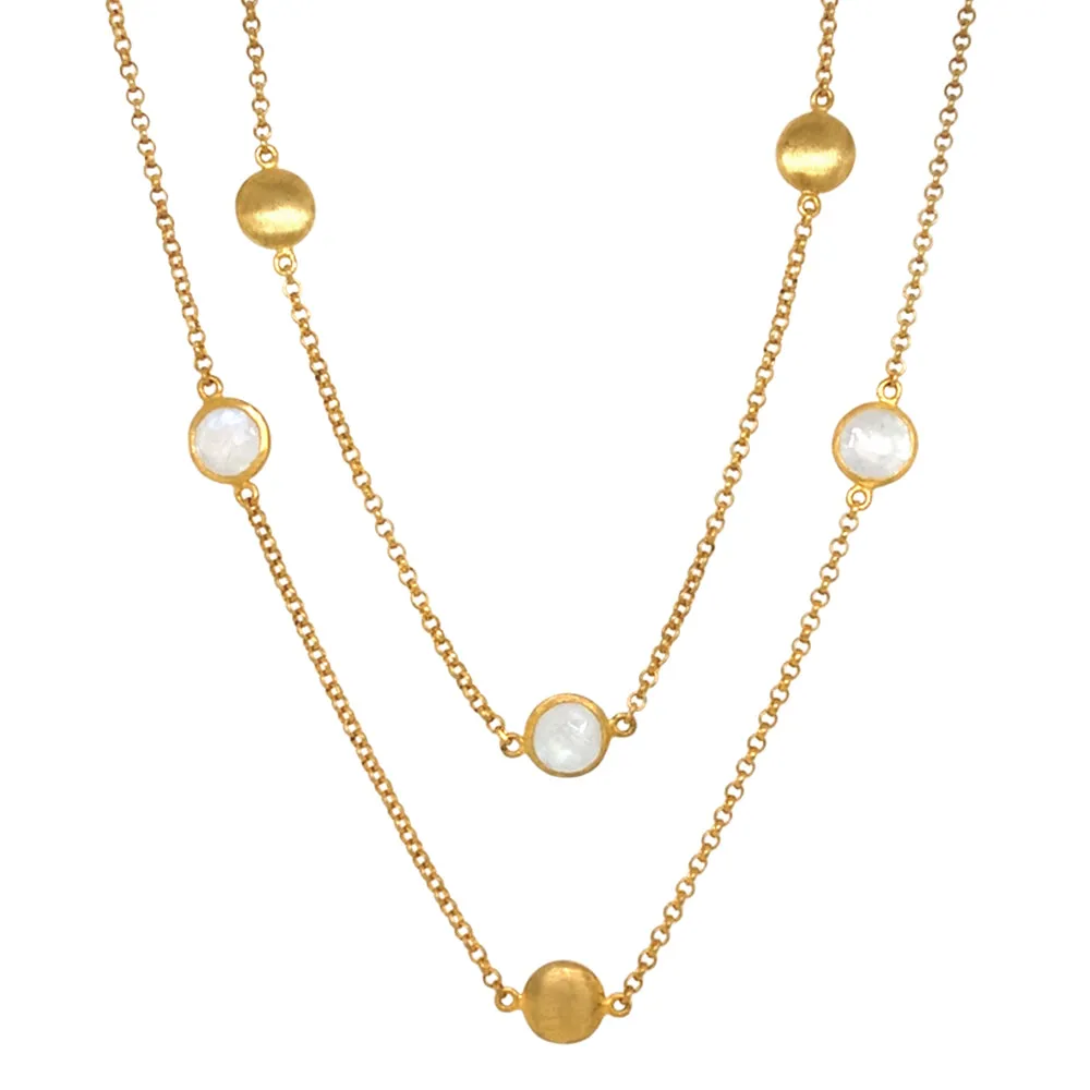 Long Gold Vermeil & Moonstone Station Necklace - "White Star"