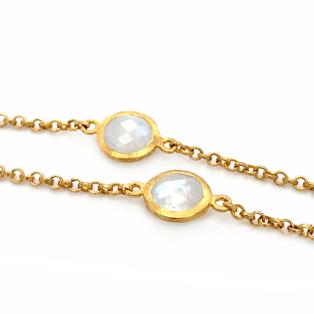 Long Gold Vermeil & Moonstone Station Necklace - "White Star"