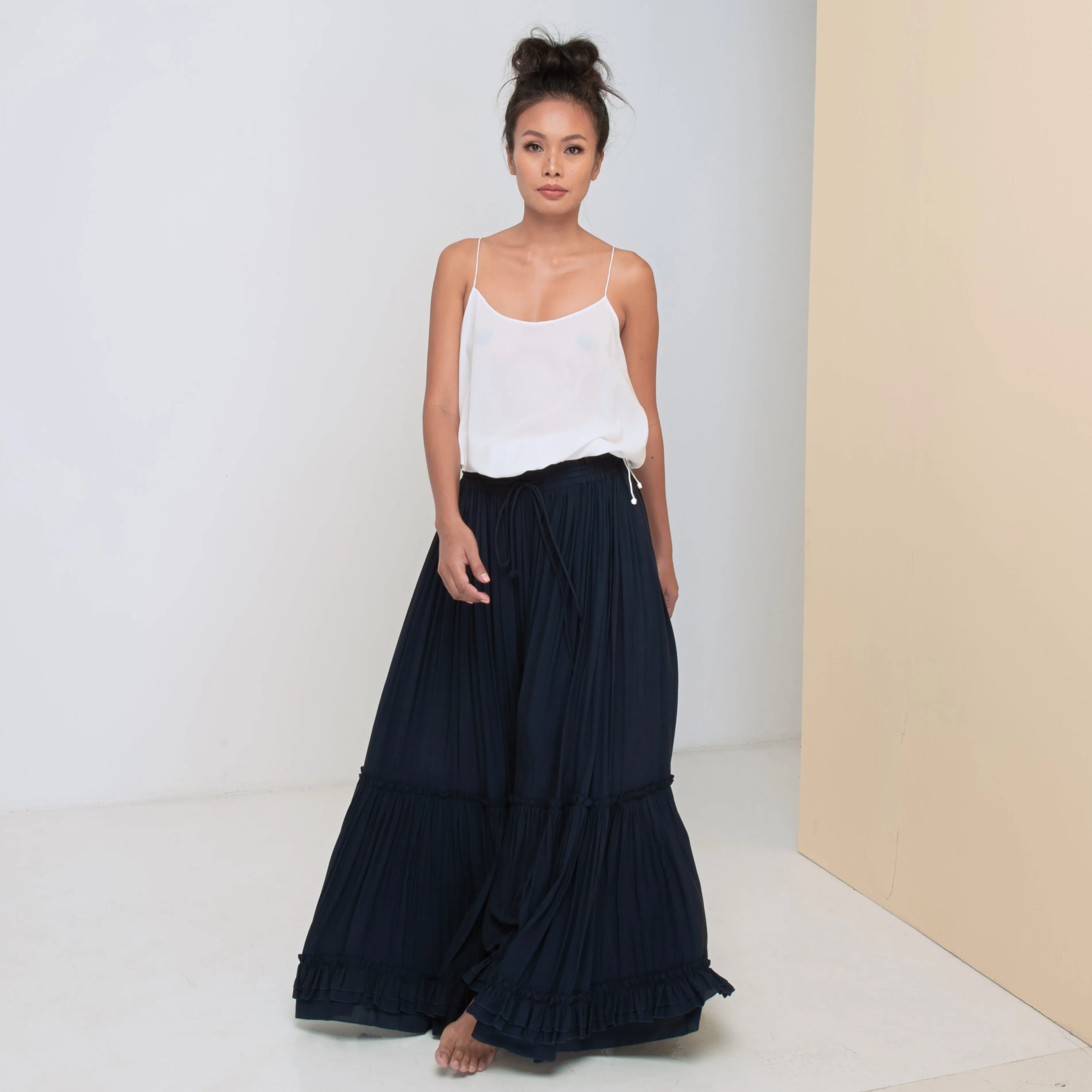 LONG RUFFLED SKIRT - Rayon Voile | Midnight Blue