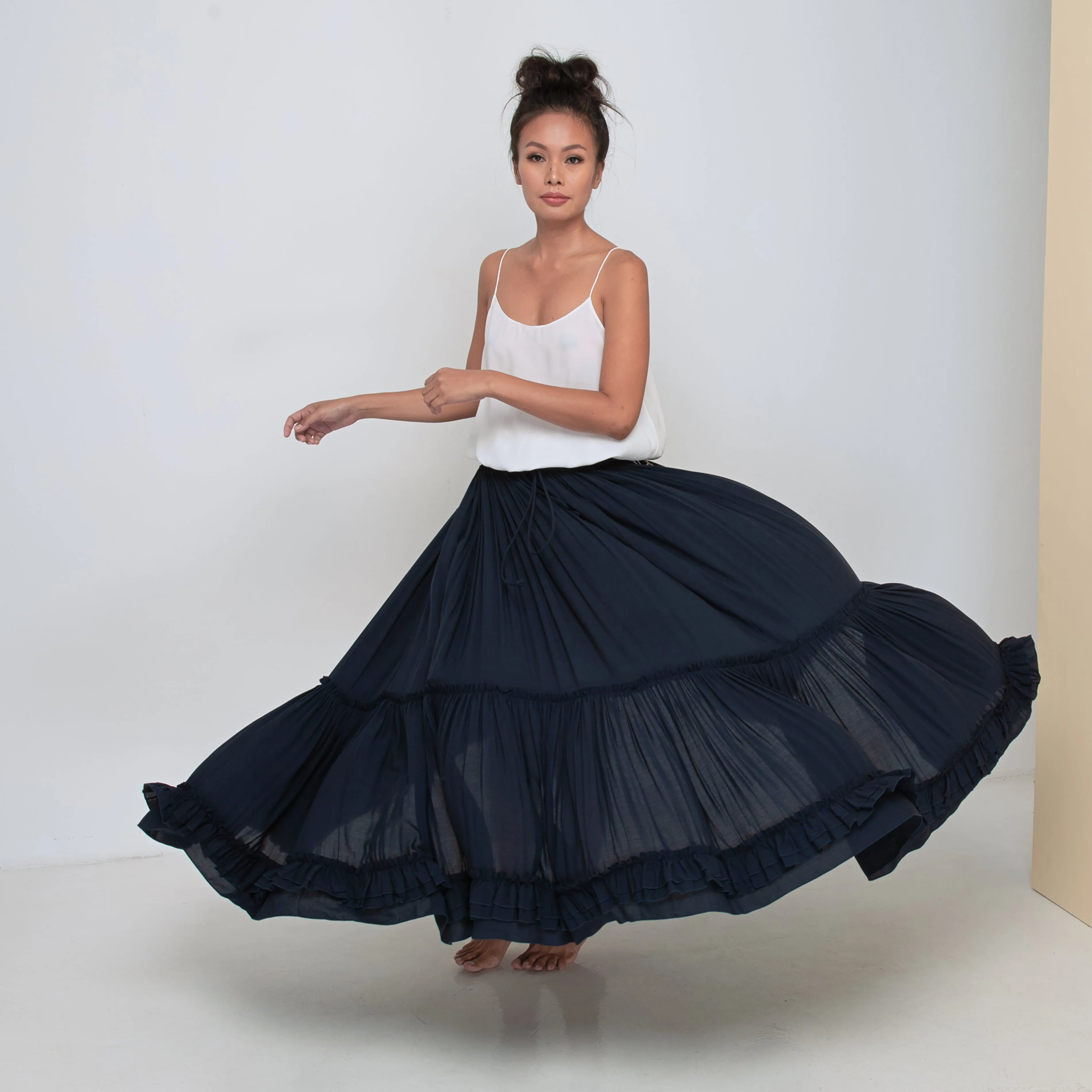 LONG RUFFLED SKIRT - Rayon Voile | Midnight Blue