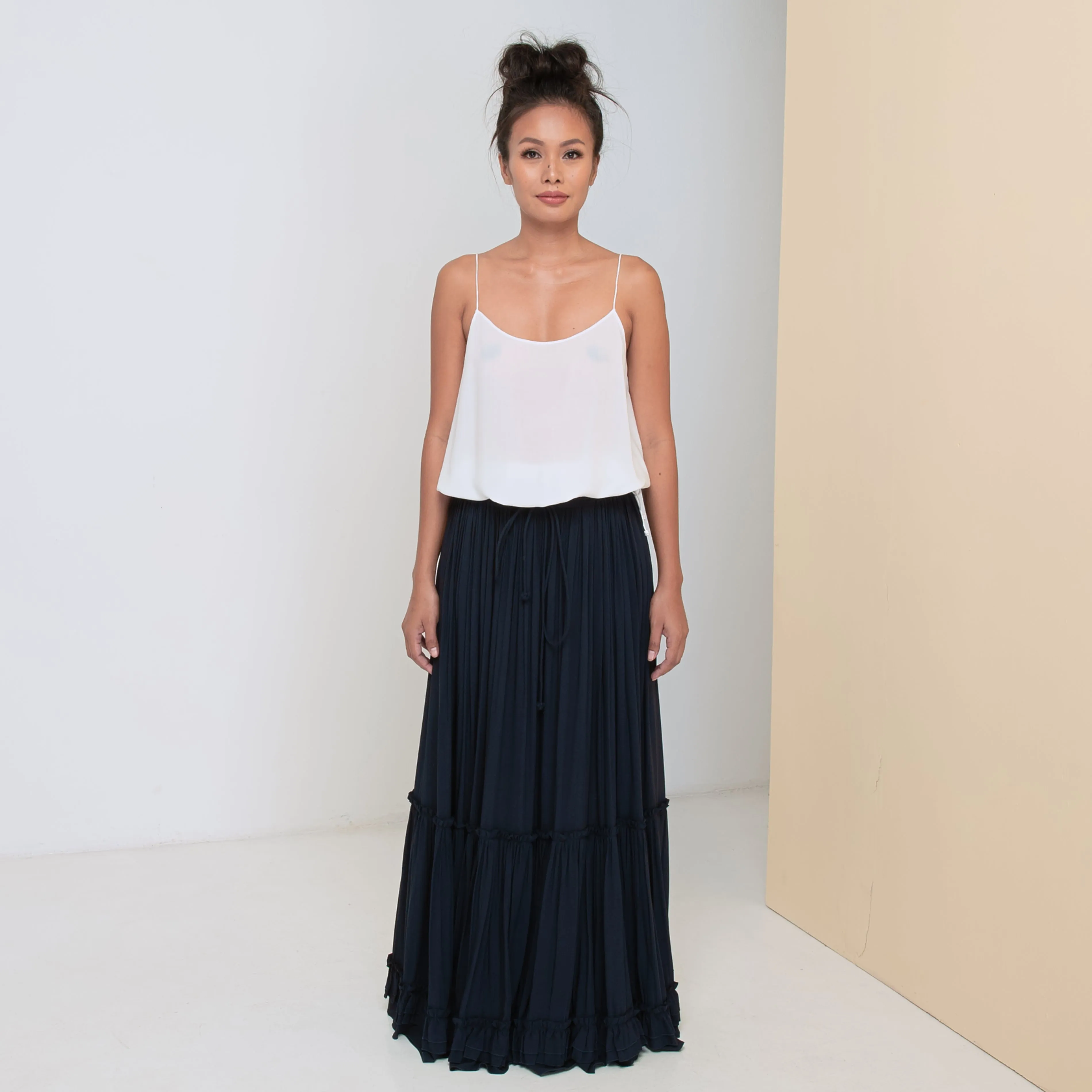 LONG RUFFLED SKIRT - Rayon Voile | Midnight Blue