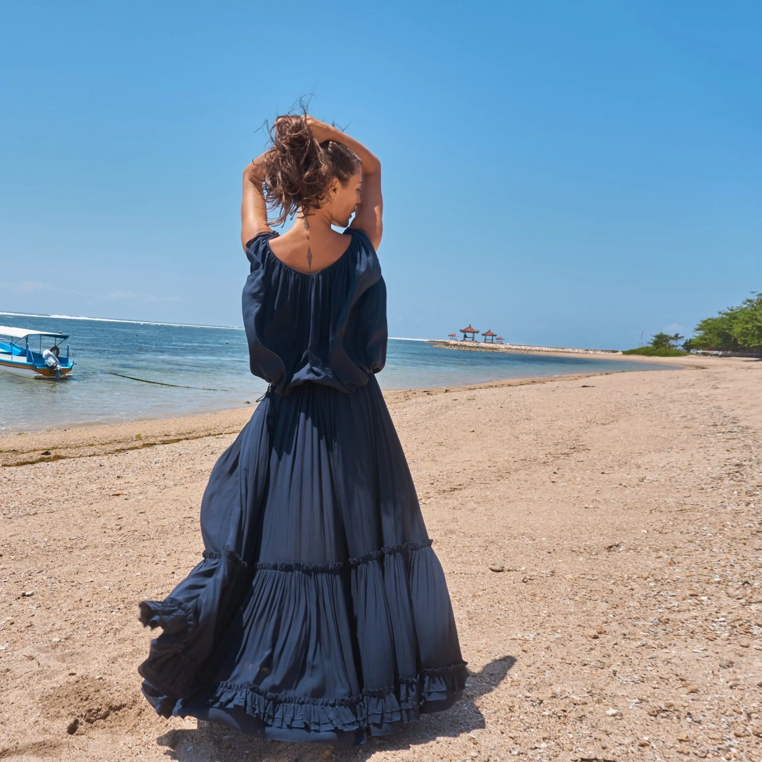 LONG RUFFLED SKIRT - Rayon Voile | Midnight Blue