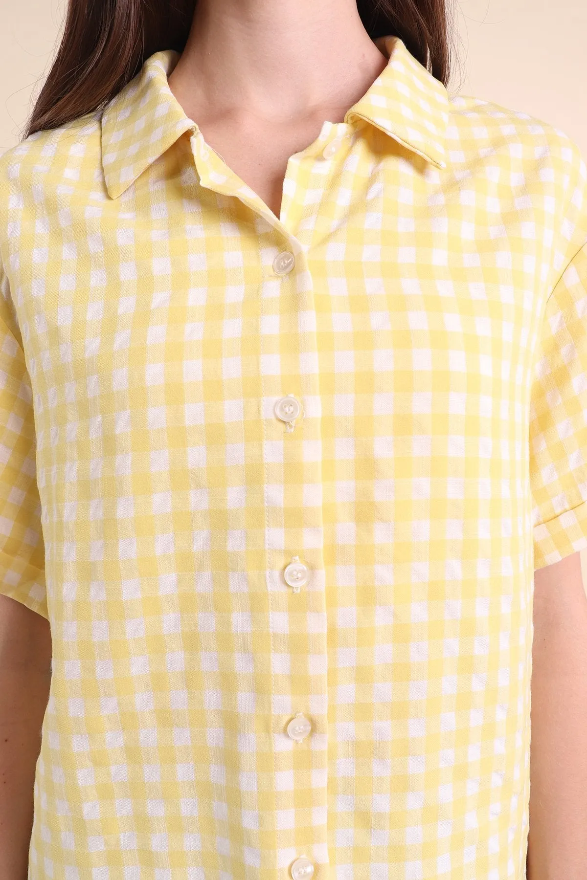 MADEBYNM ISOLA GINGHAM BUTTONED SHIRT IN YELLOW