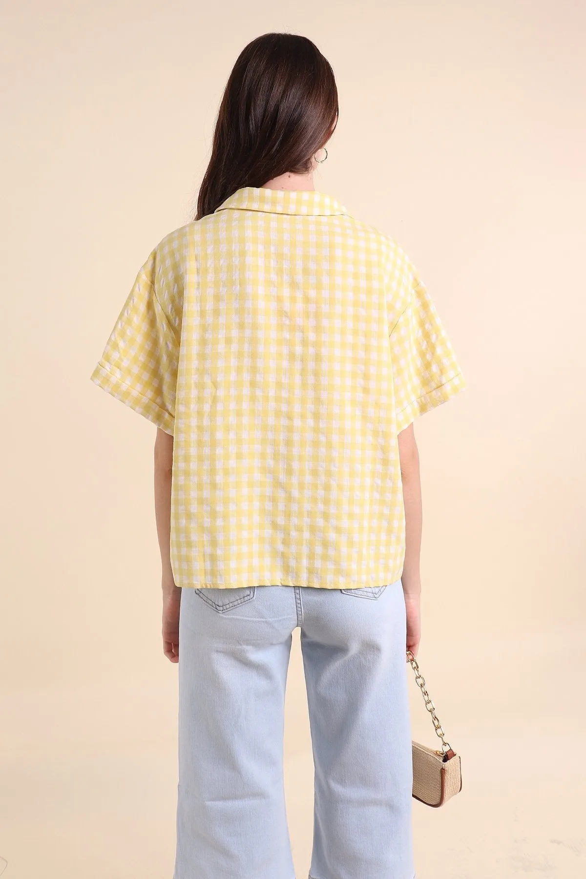 MADEBYNM ISOLA GINGHAM BUTTONED SHIRT IN YELLOW