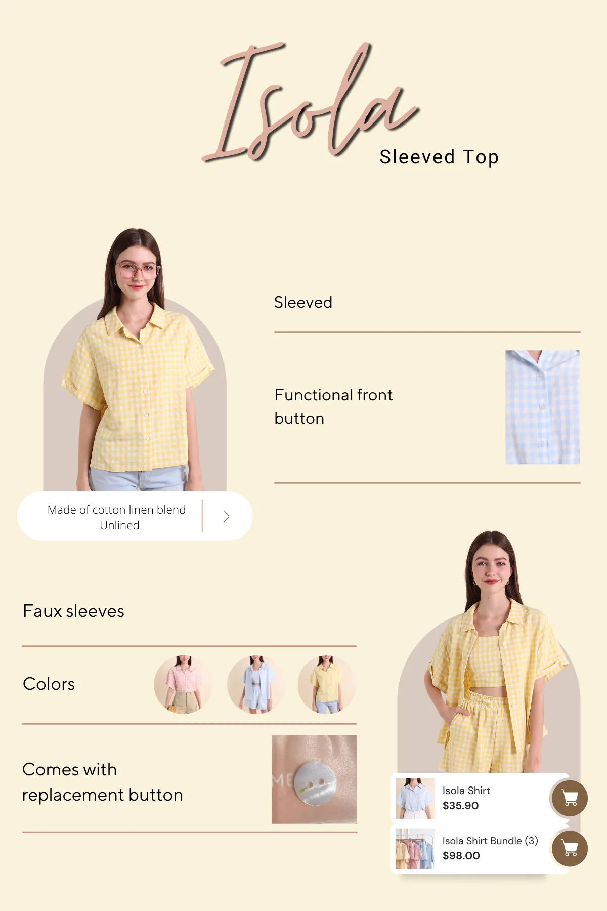 MADEBYNM ISOLA GINGHAM BUTTONED SHIRT IN YELLOW