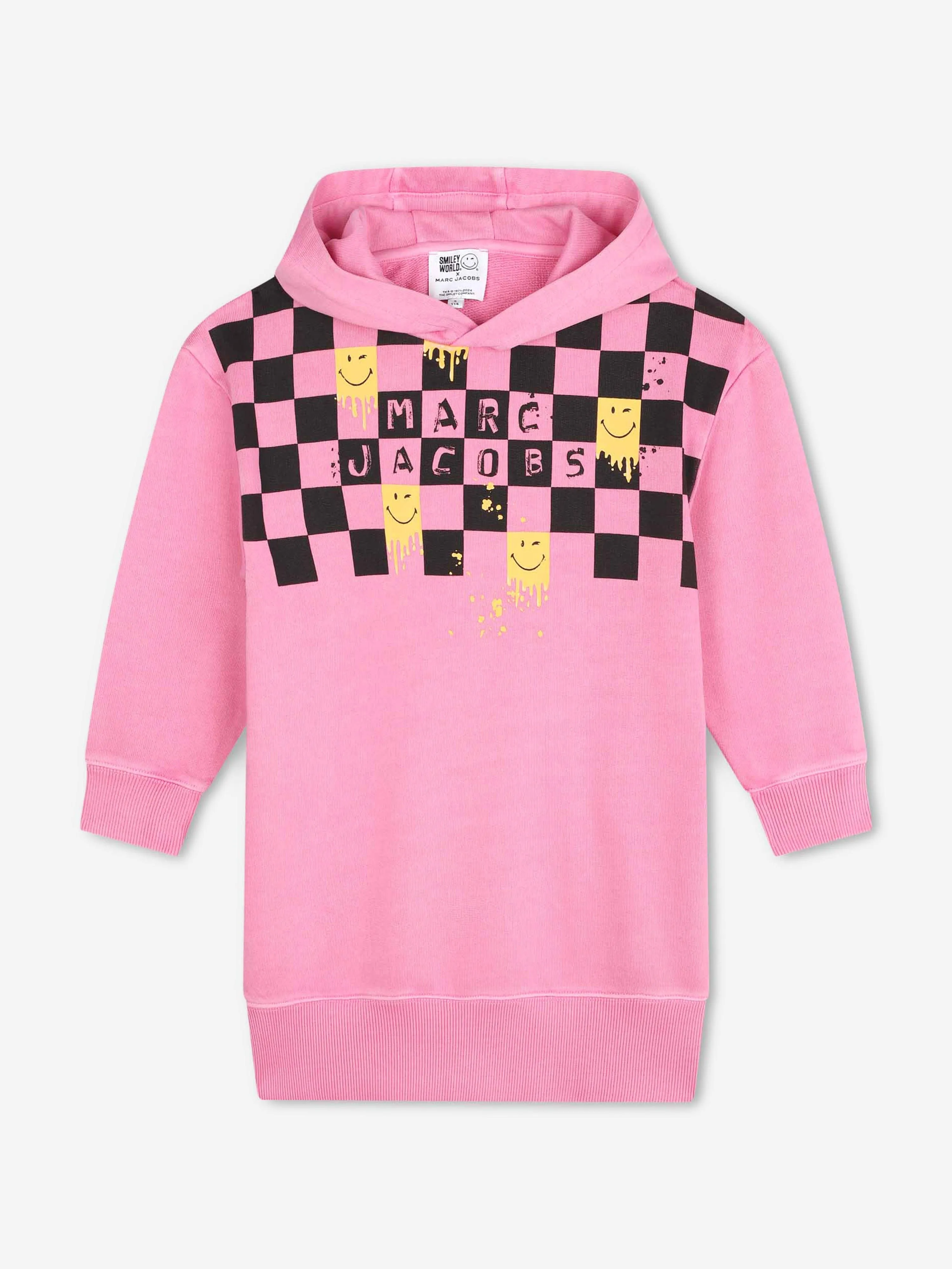 MARC JACOBS Girls Smiley World Hooded Sweater Dress in Pink