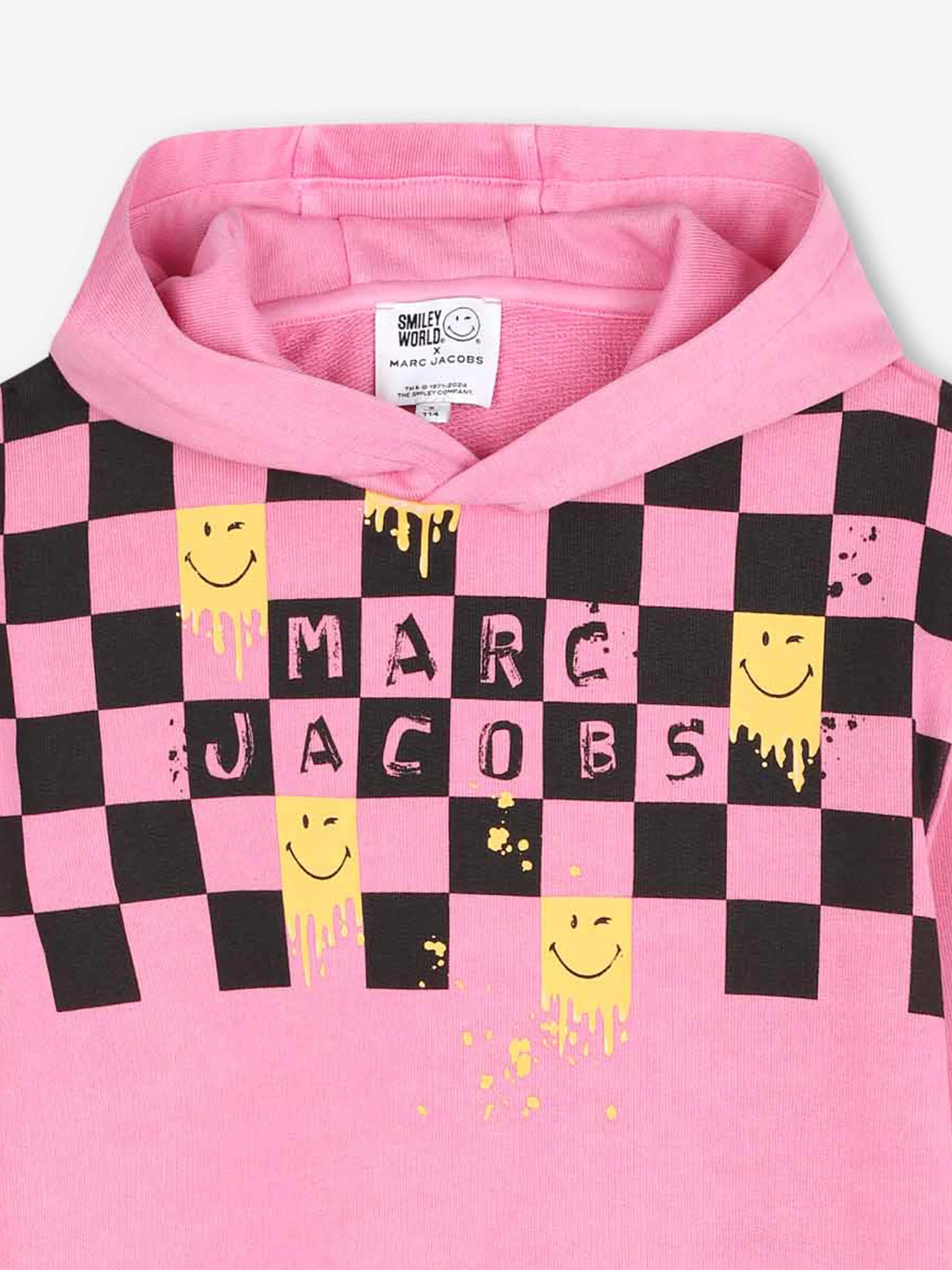 MARC JACOBS Girls Smiley World Hooded Sweater Dress in Pink