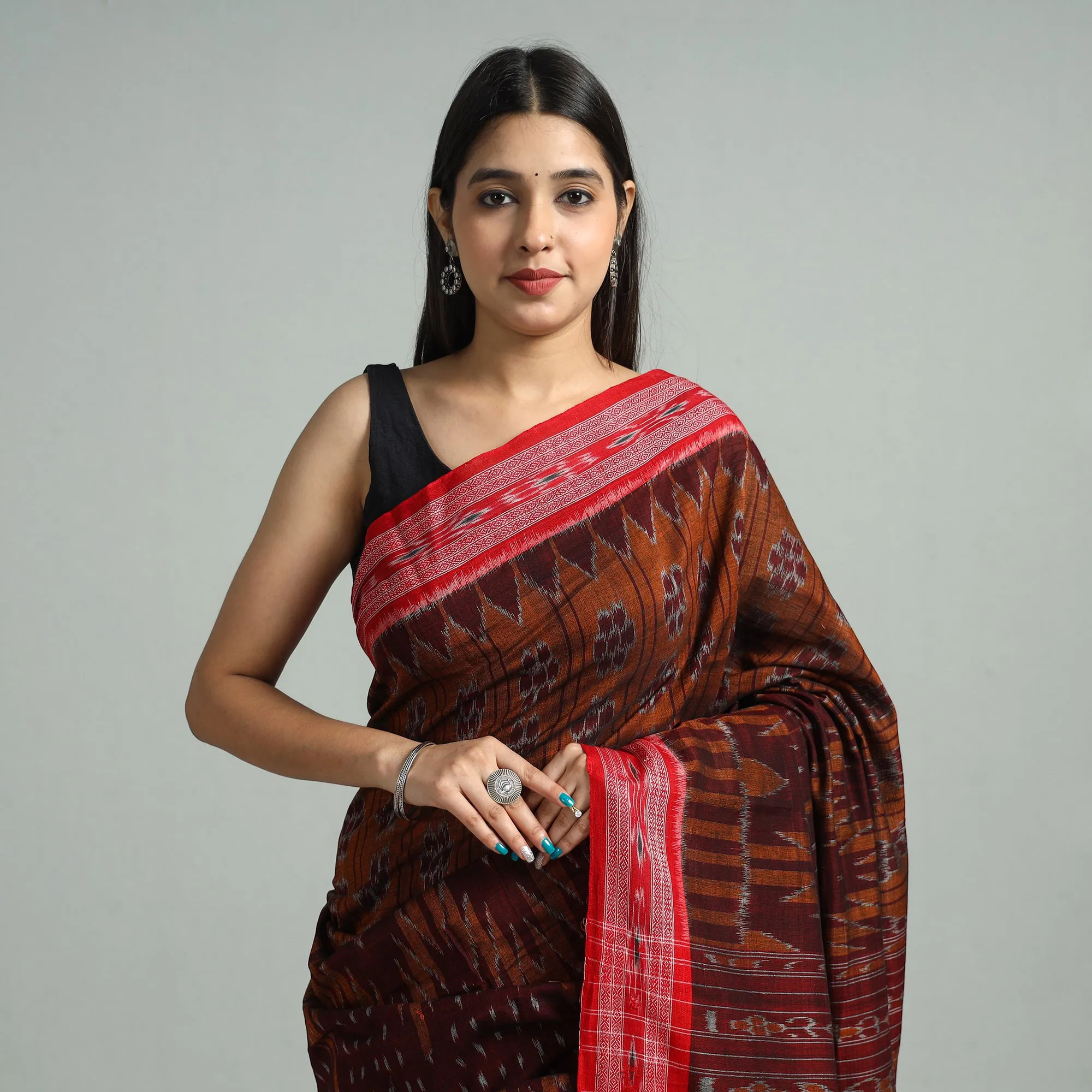 Maroon - Maniabandha Ikat Weave Handloom Cotton Saree 29