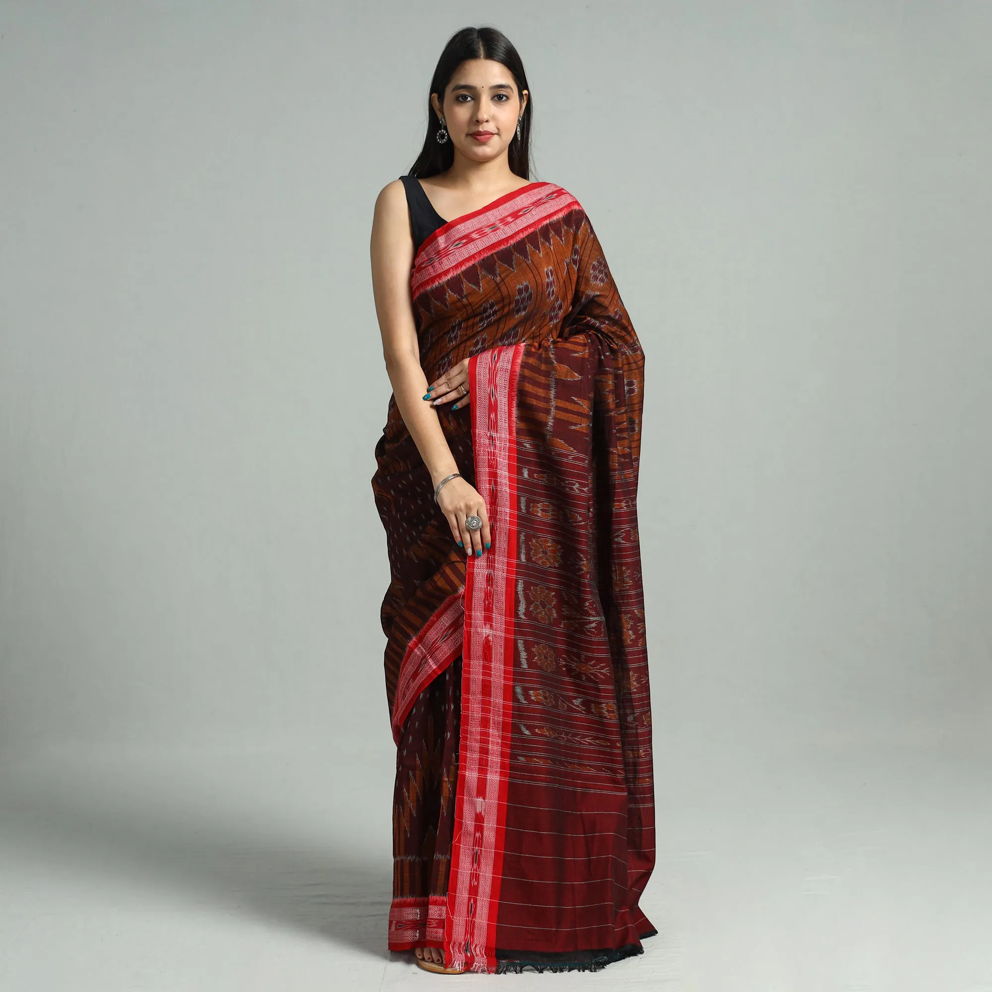 Maroon - Maniabandha Ikat Weave Handloom Cotton Saree 29