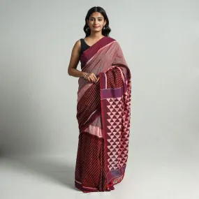 Maroon - Pochampally Ikat Weave Handloom Cotton Saree 21