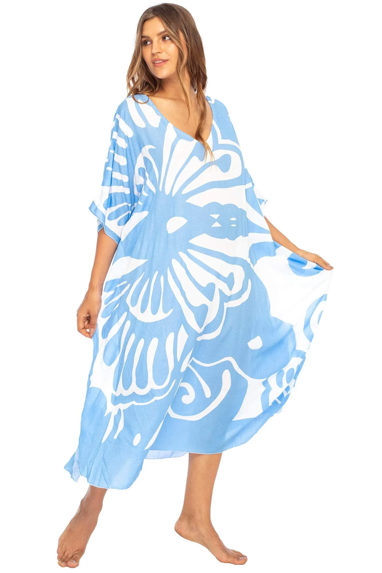 Maxi Butterfly Print Kaftan Tunic Cover Up Dress