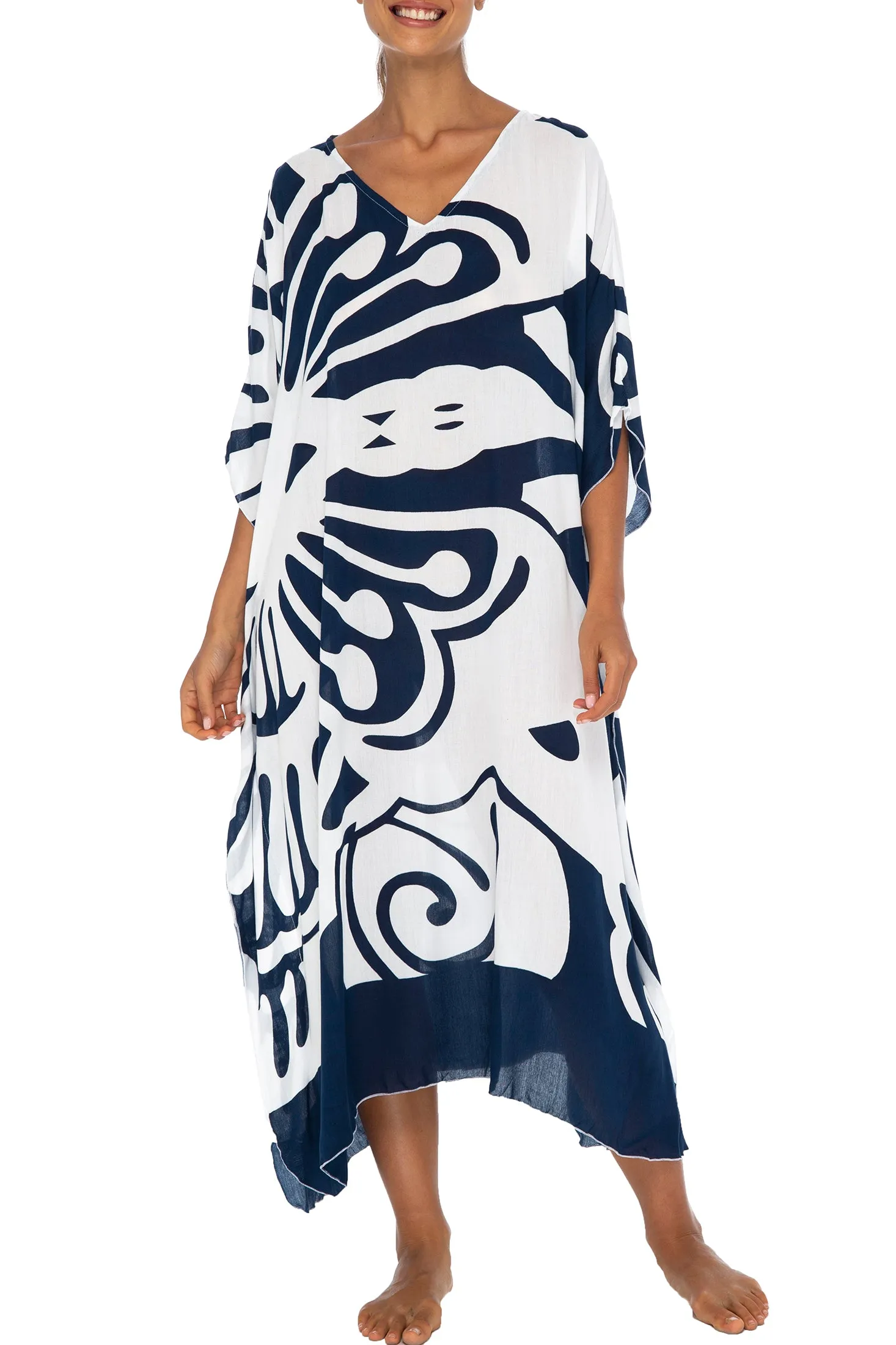 Maxi Butterfly Print Kaftan Tunic Cover Up Dress