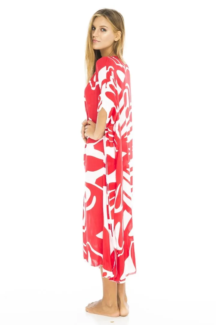 Maxi Butterfly Print Kaftan Tunic Cover Up Dress