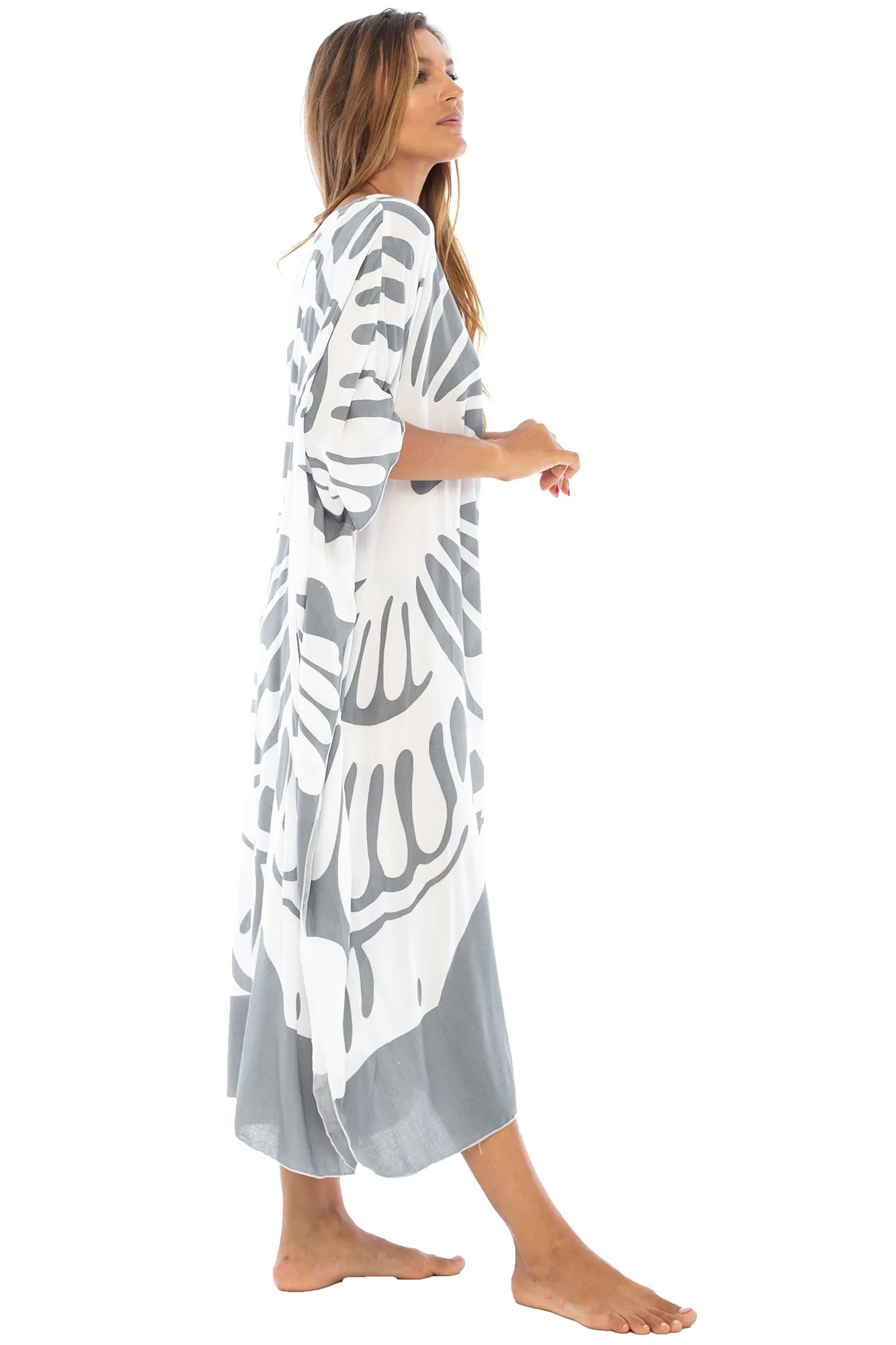 Maxi Butterfly Print Kaftan Tunic Cover Up Dress