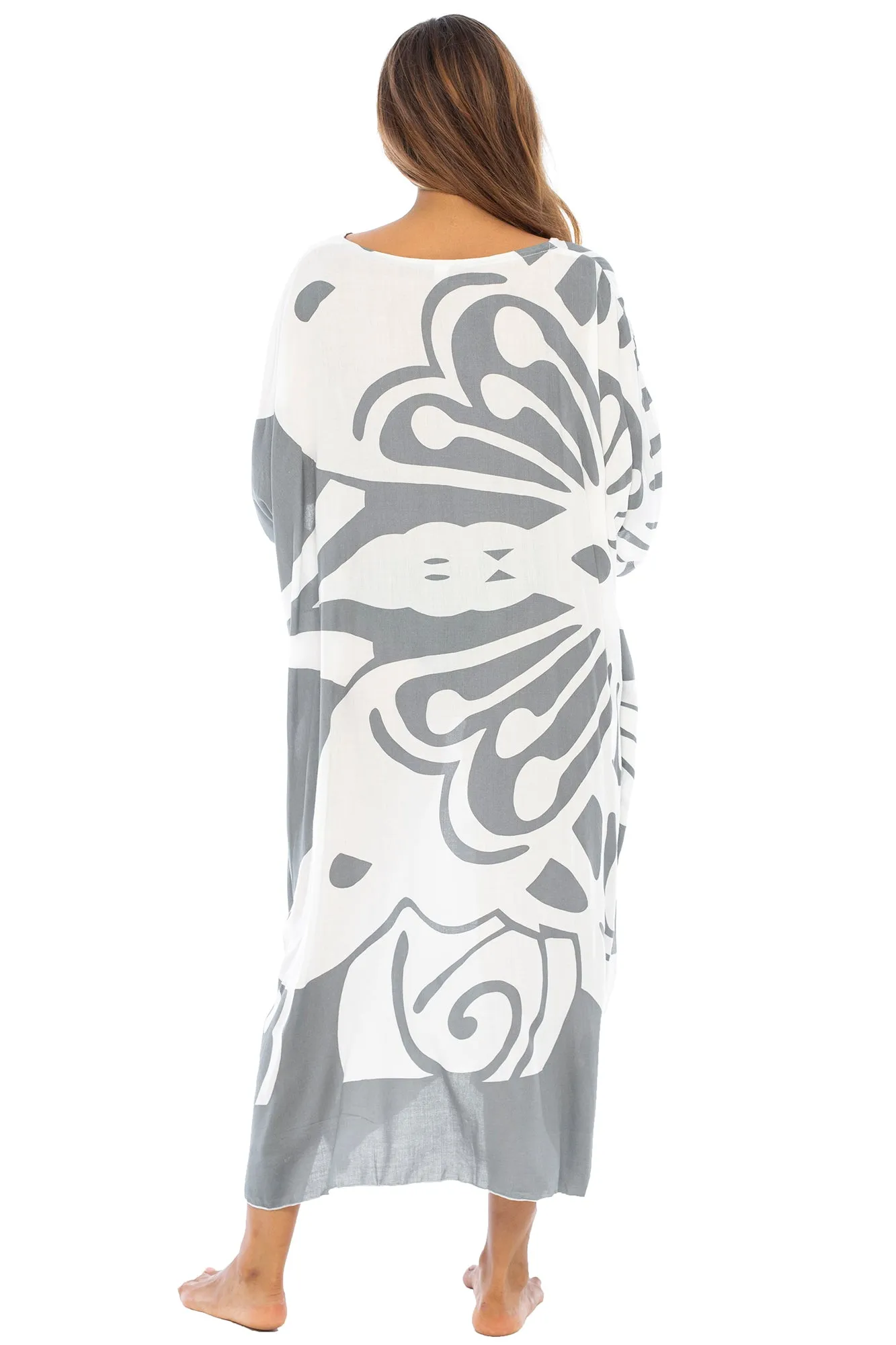 Maxi Butterfly Print Kaftan Tunic Cover Up Dress