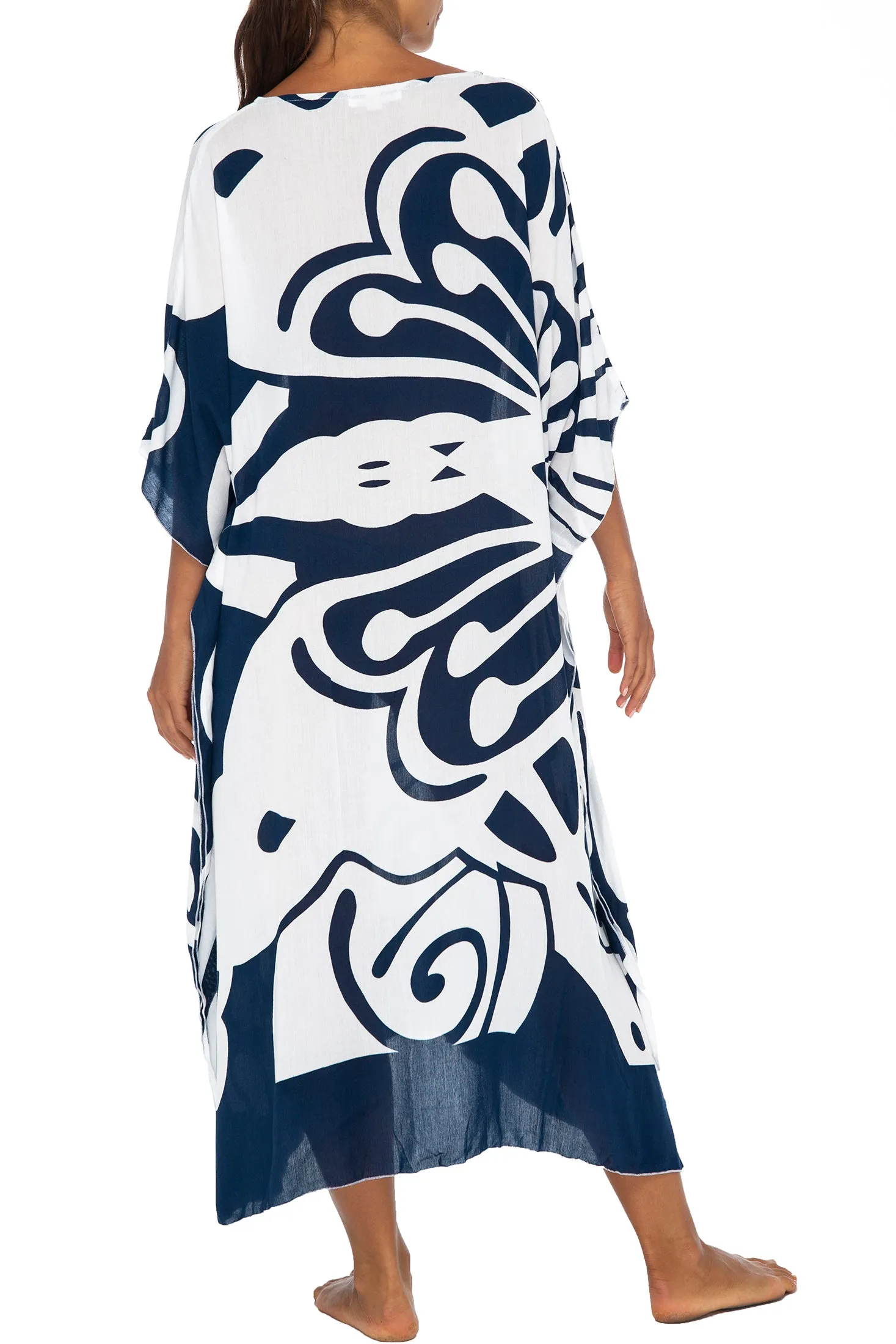 Maxi Butterfly Print Kaftan Tunic Cover Up Dress