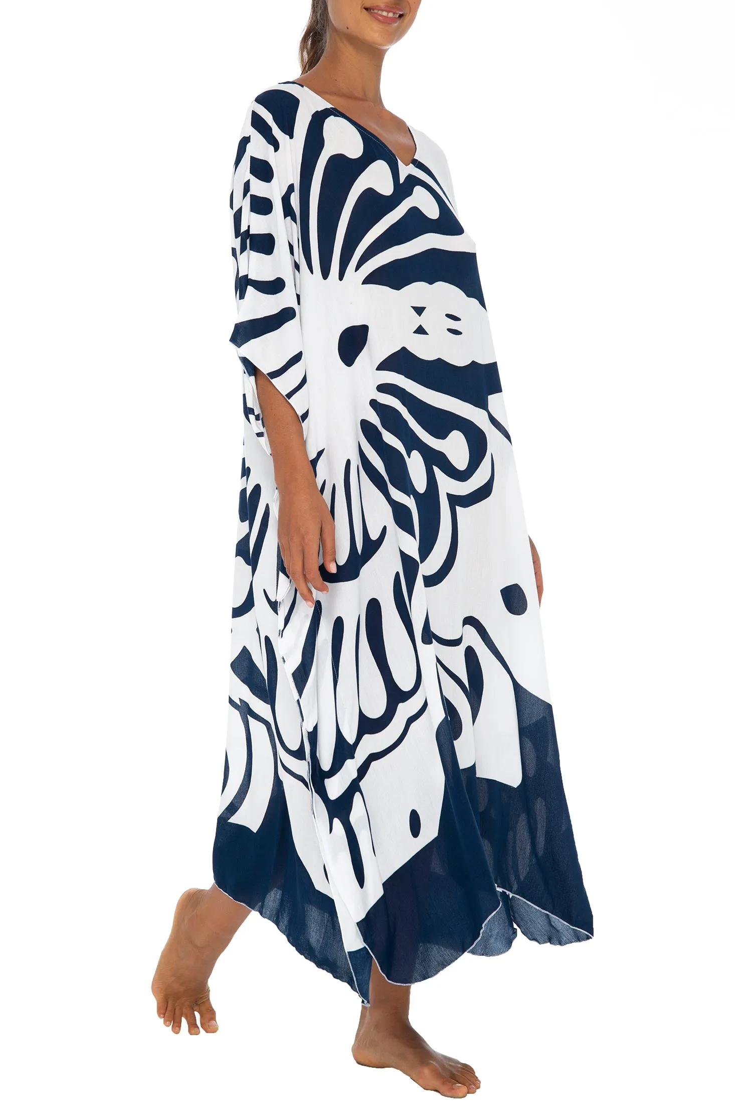 Maxi Butterfly Print Kaftan Tunic Cover Up Dress