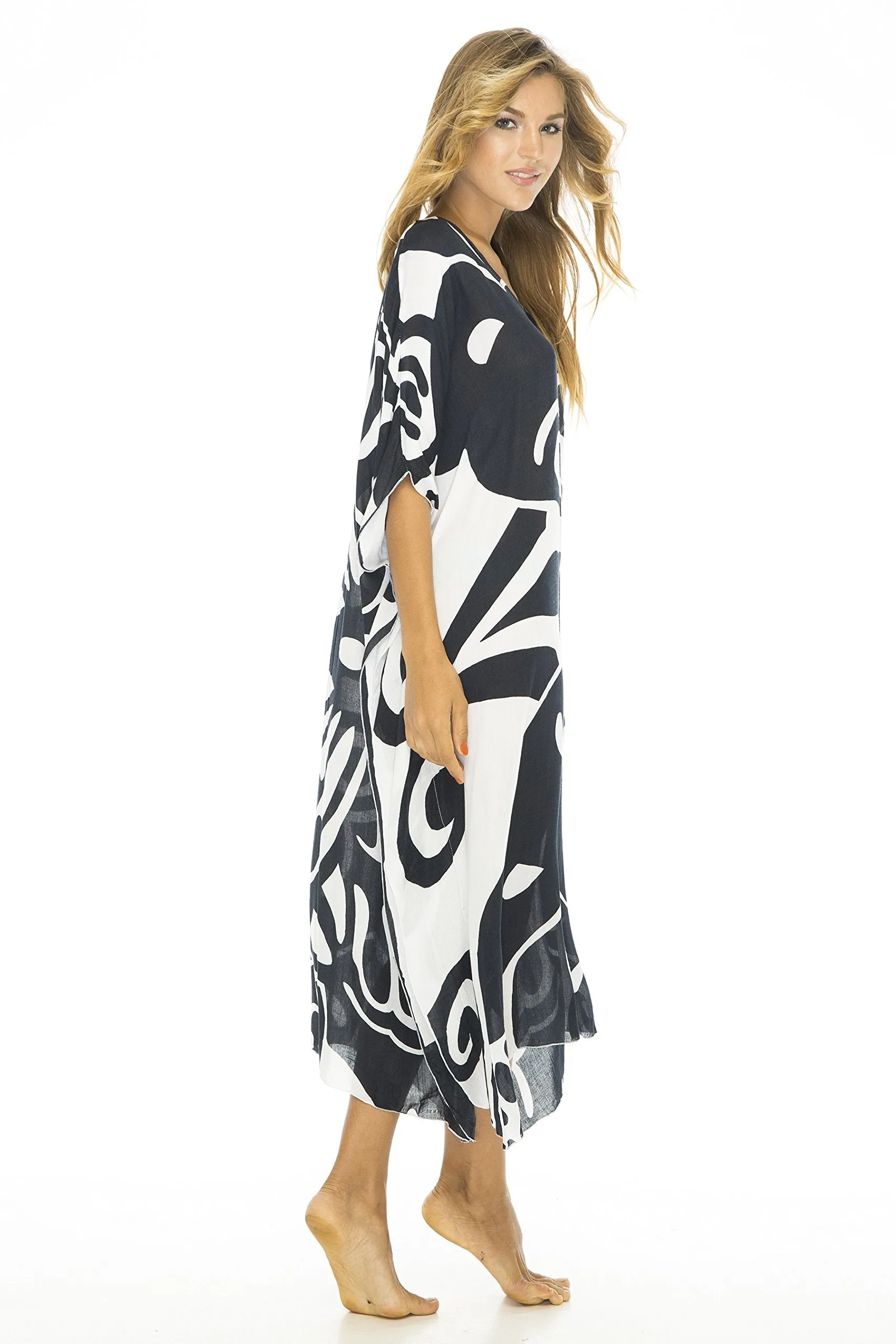 Maxi Butterfly Print Kaftan Tunic Cover Up Dress