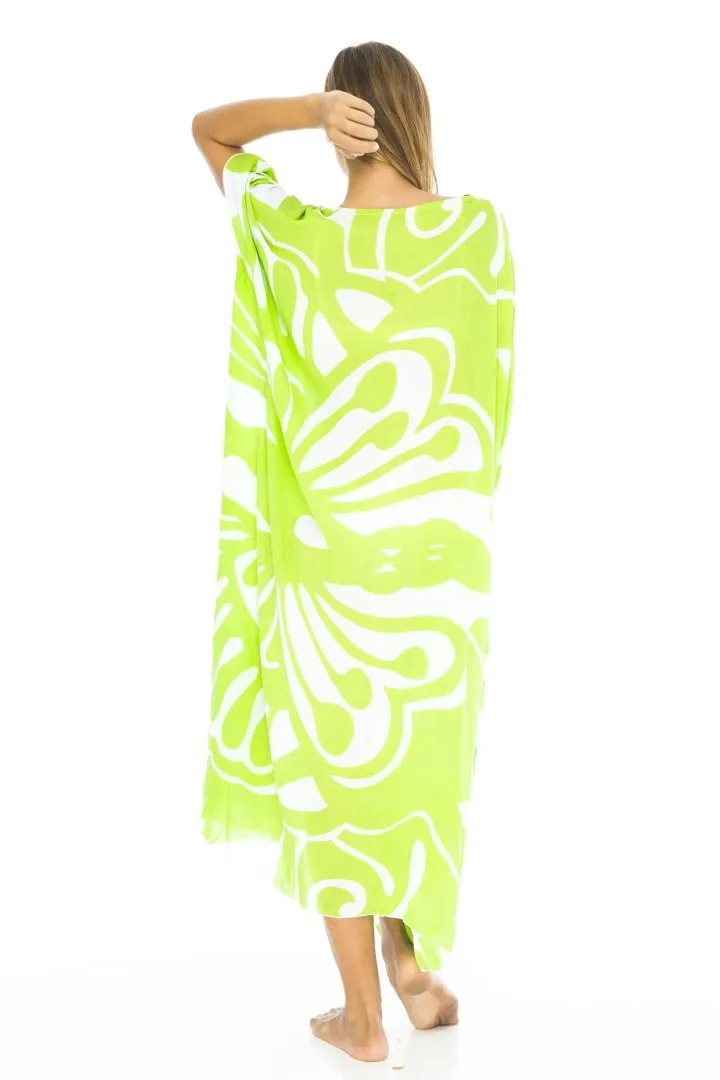 Maxi Butterfly Print Kaftan Tunic Cover Up Dress