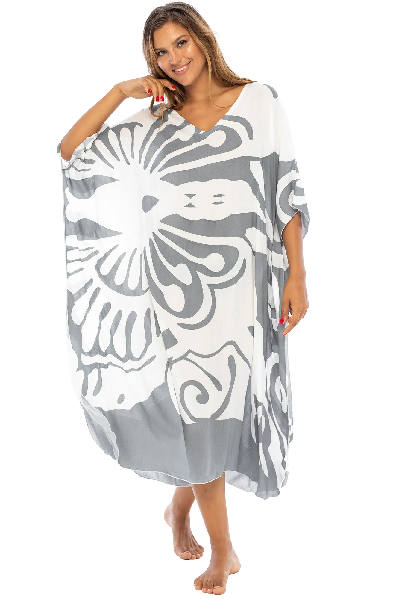 Maxi Butterfly Print Kaftan Tunic Cover Up Dress