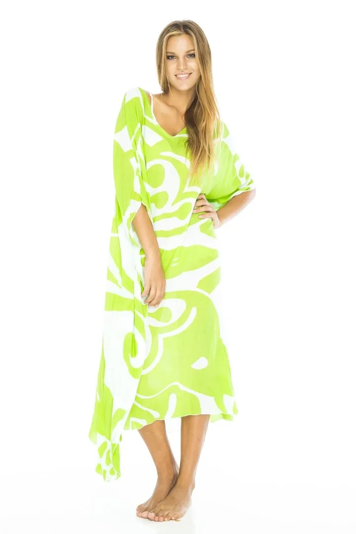 Maxi Butterfly Print Kaftan Tunic Cover Up Dress