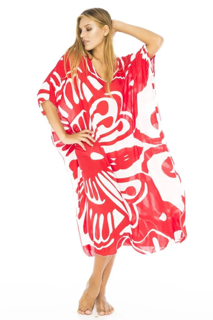 Maxi Butterfly Print Kaftan Tunic Cover Up Dress