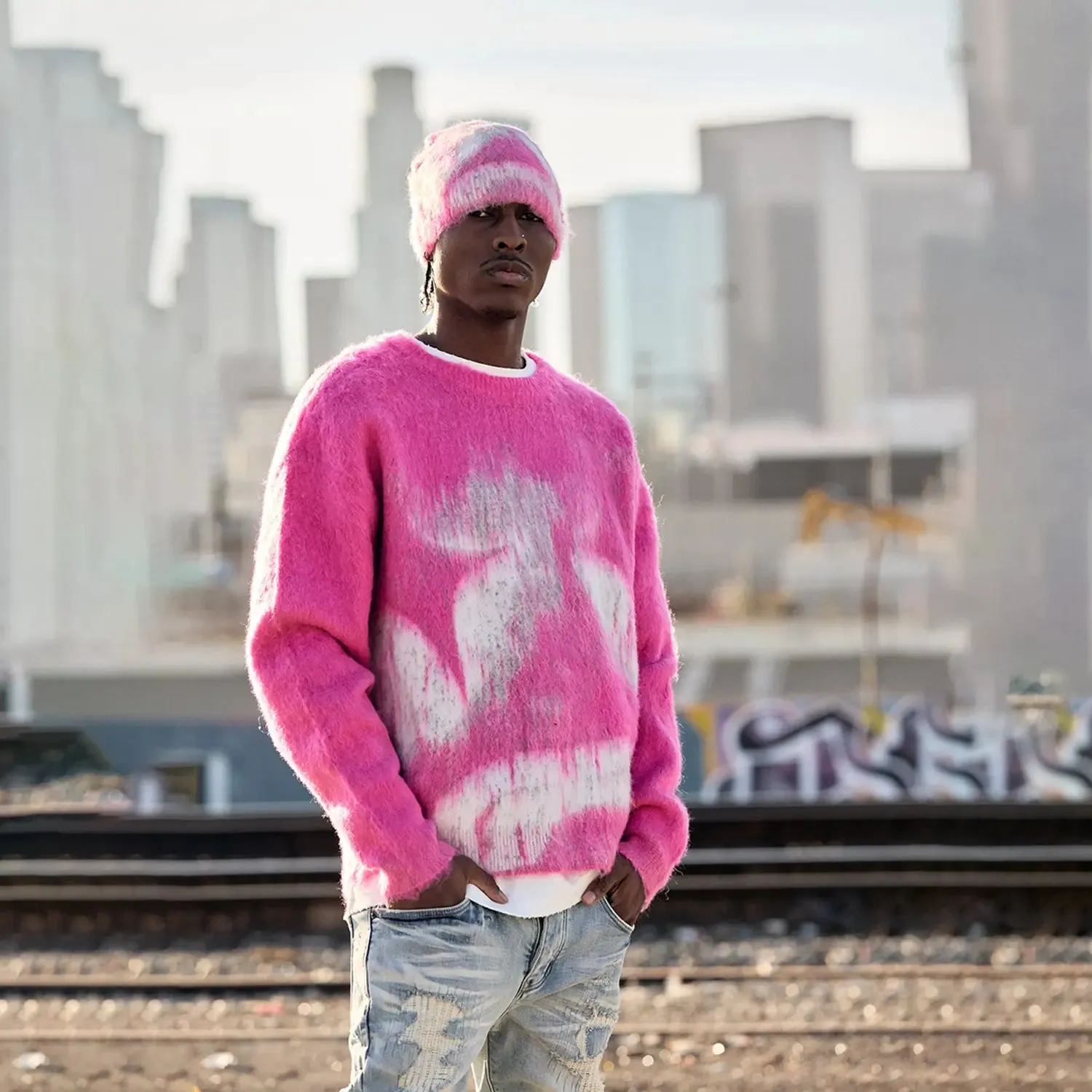 Men's Sad Days Fuchsia Crew Neck Sweater