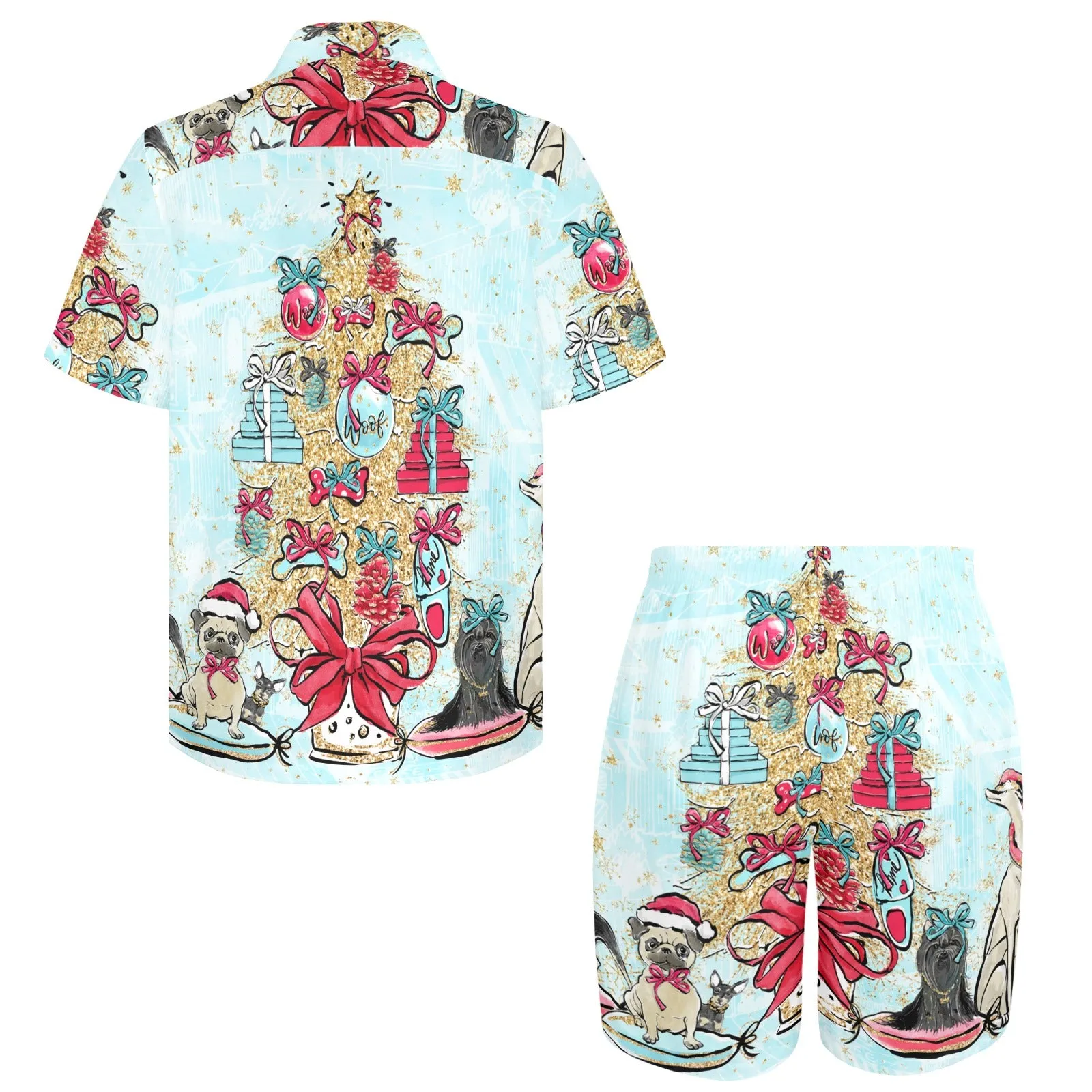 Men's Shirt & Shorts Set Dog Xmas Men's Shirt and Shorts Outfit (Set26)