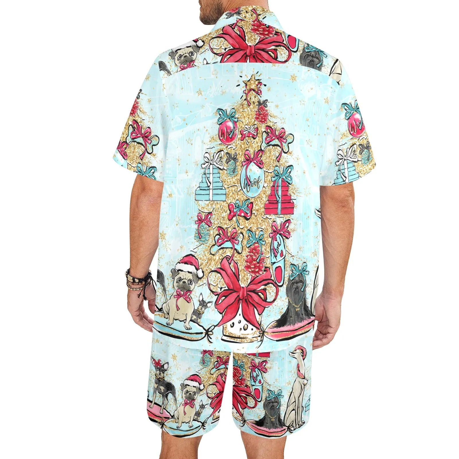 Men's Shirt & Shorts Set Dog Xmas Men's Shirt and Shorts Outfit (Set26)