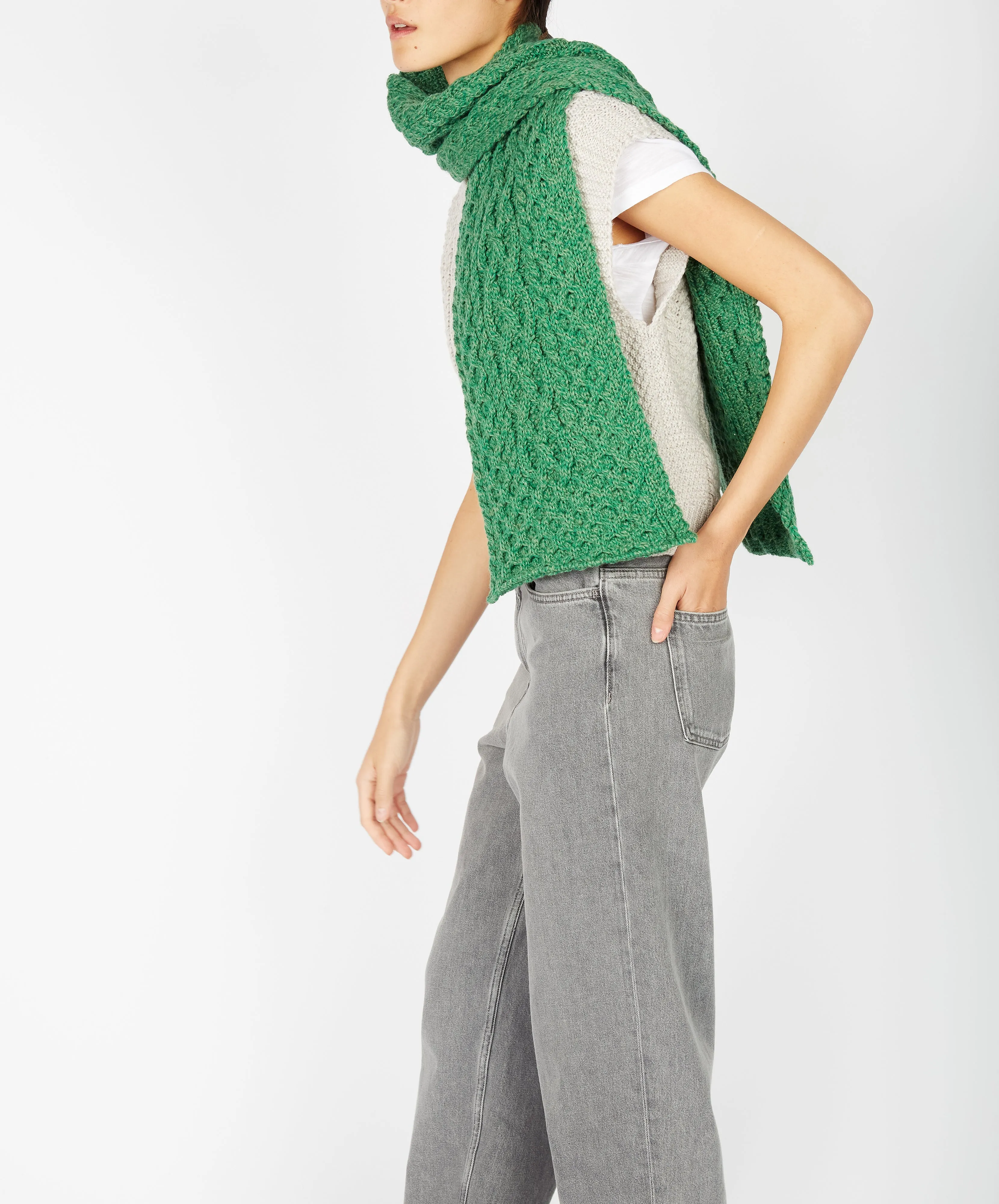 Merino Aran Scarf | Green Marl