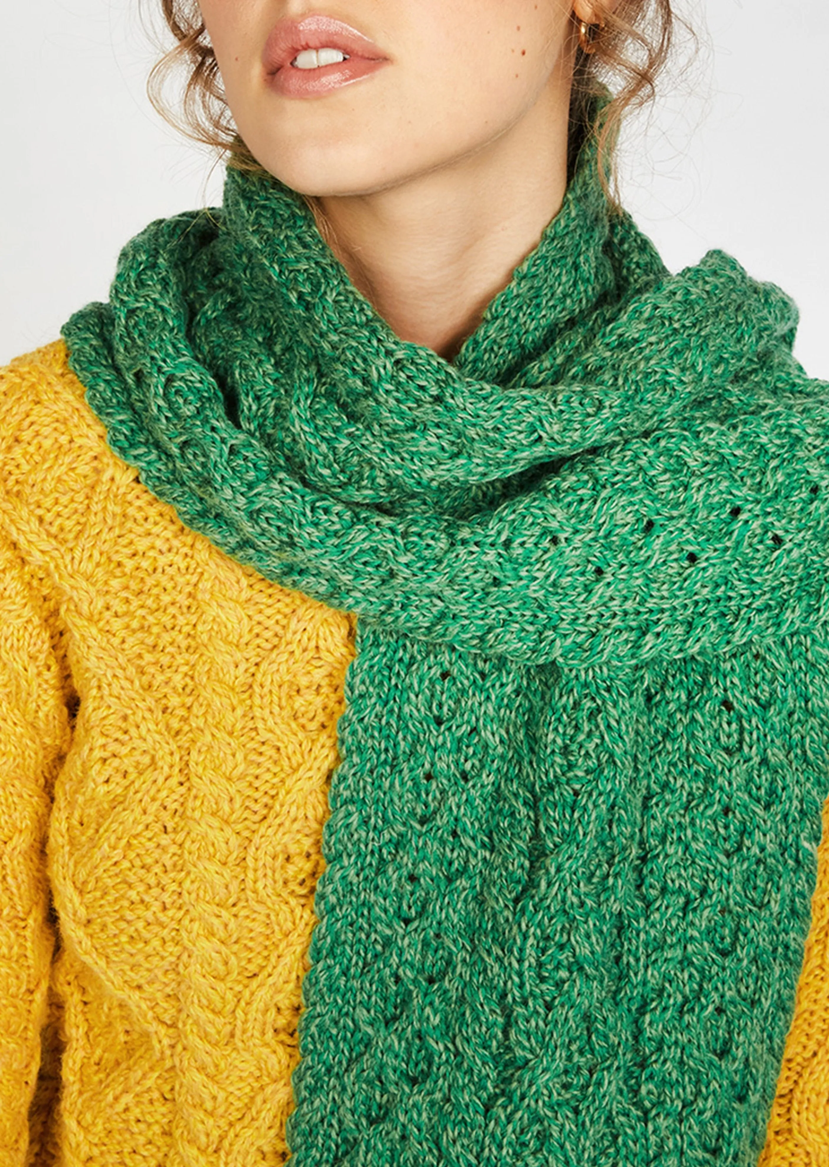 Merino Aran Scarf | Green Marl