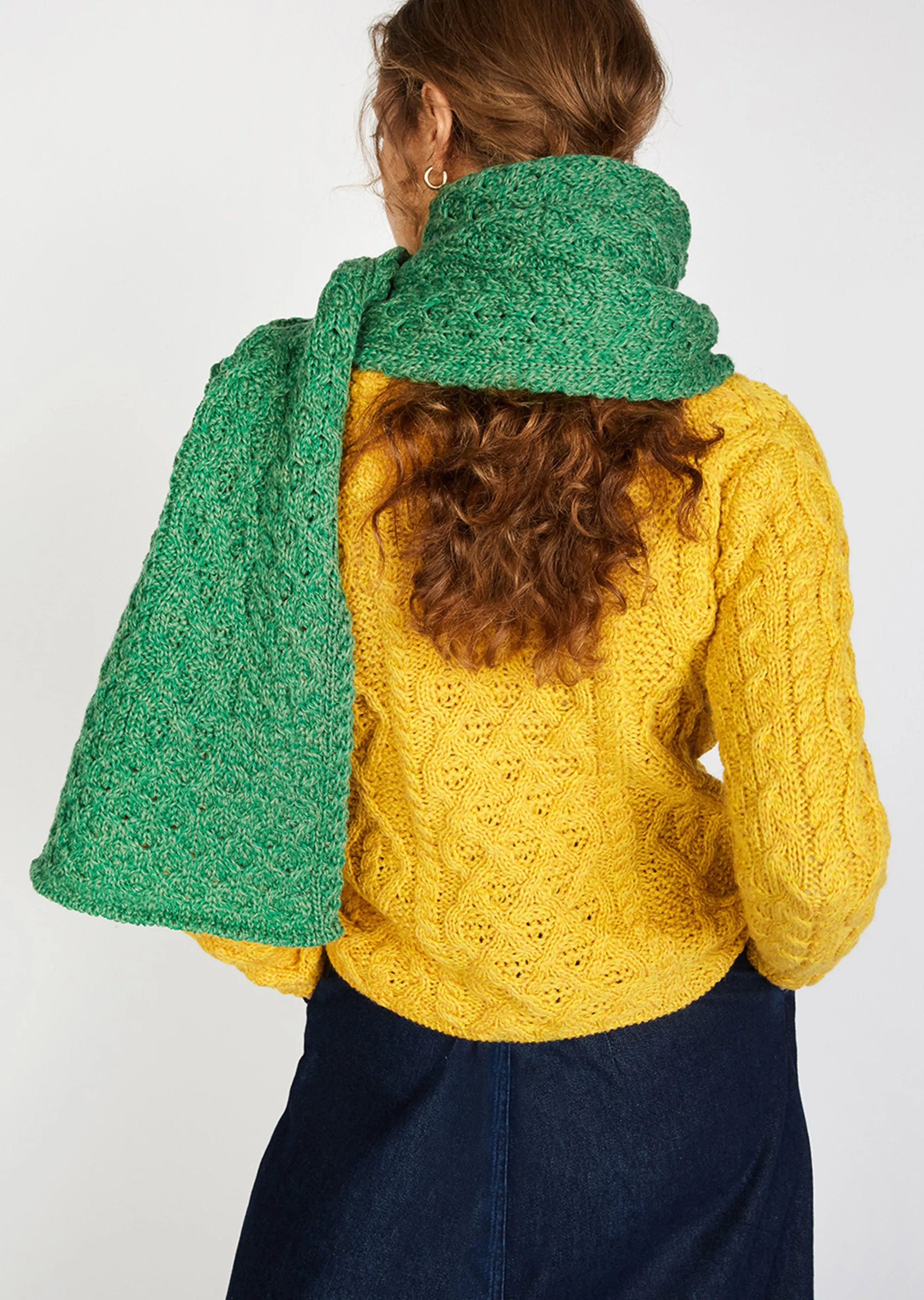 Merino Aran Scarf | Green Marl