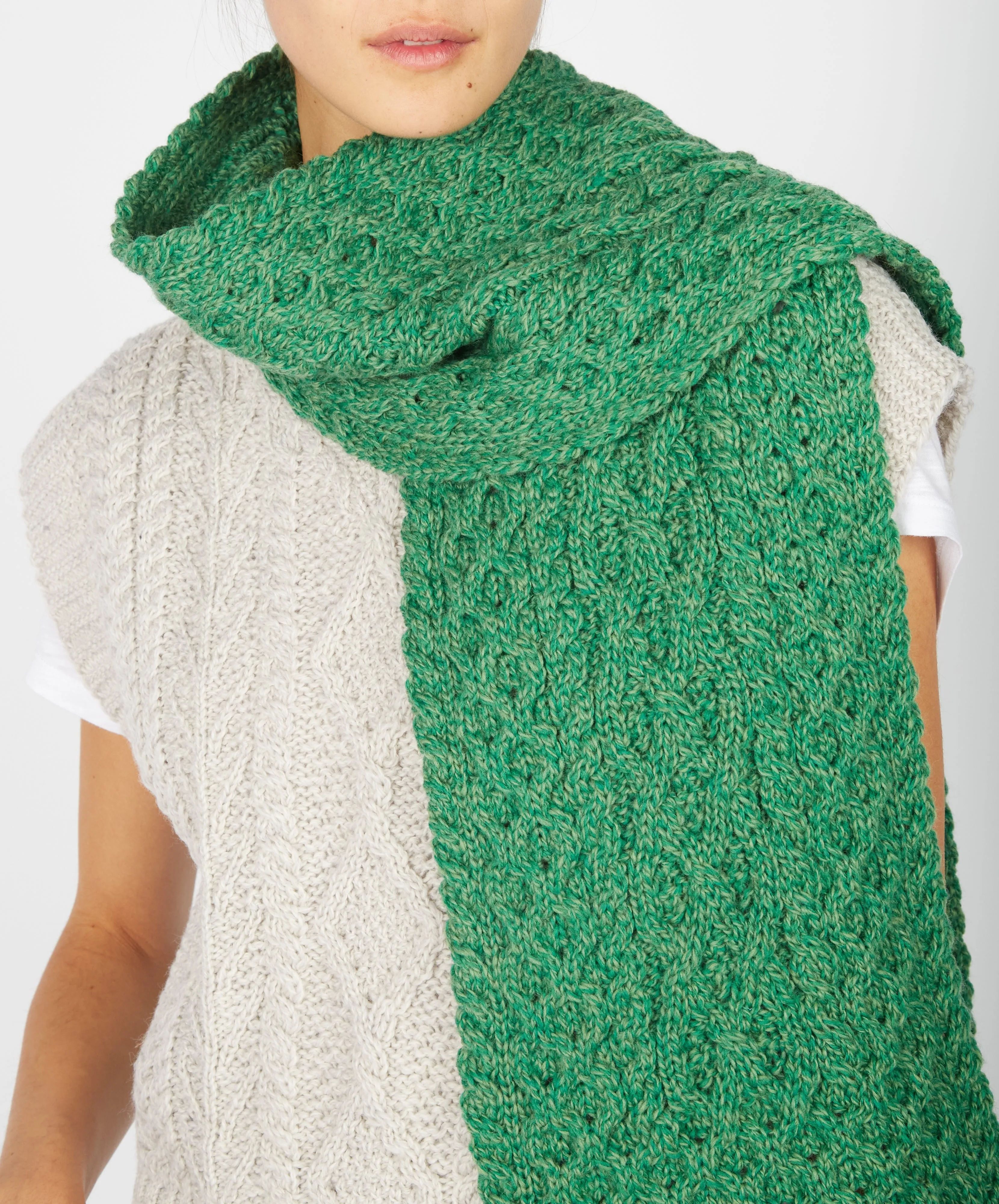 Merino Aran Scarf | Green Marl