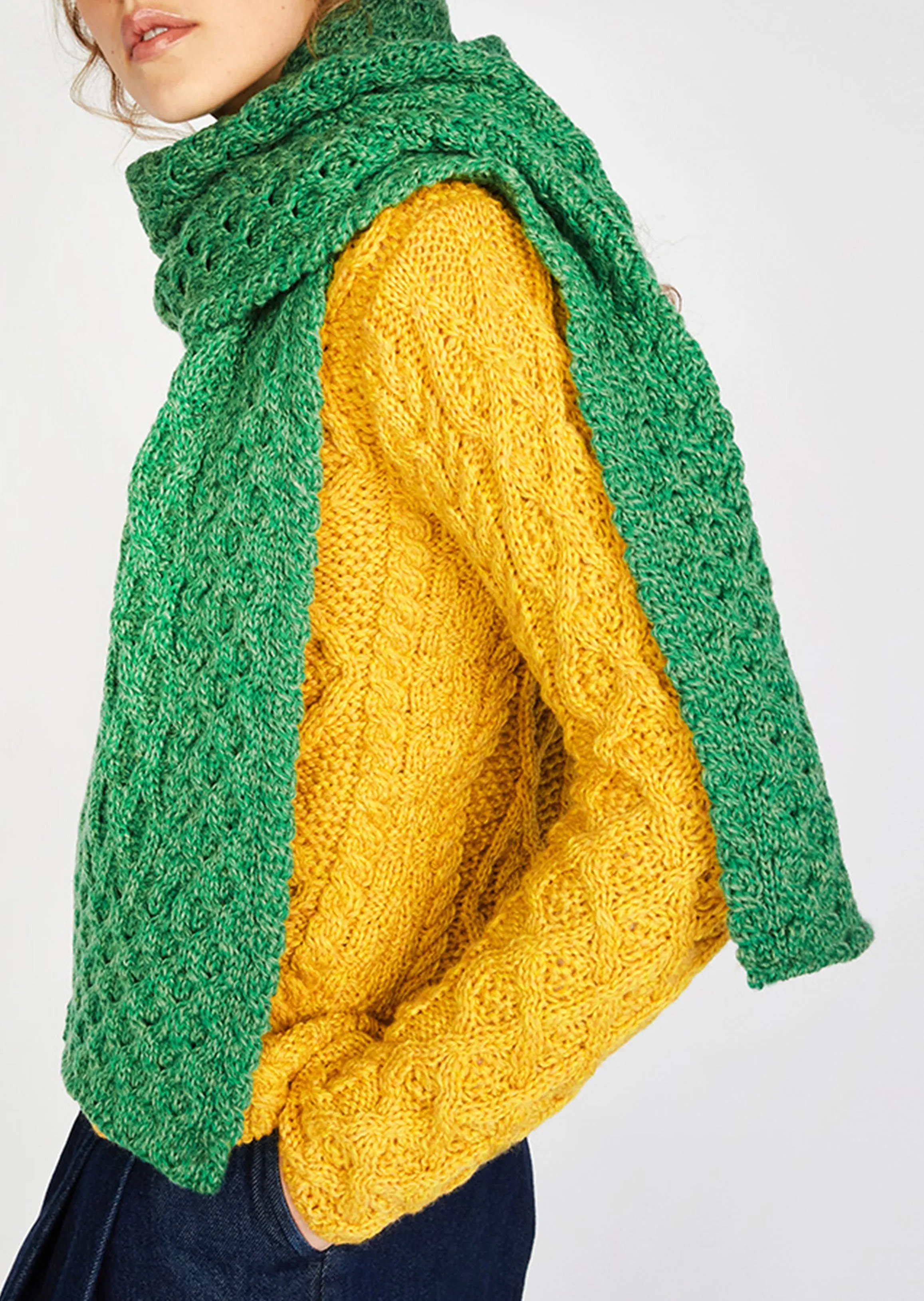 Merino Aran Scarf | Green Marl