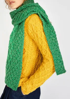 Merino Aran Scarf | Green Marl