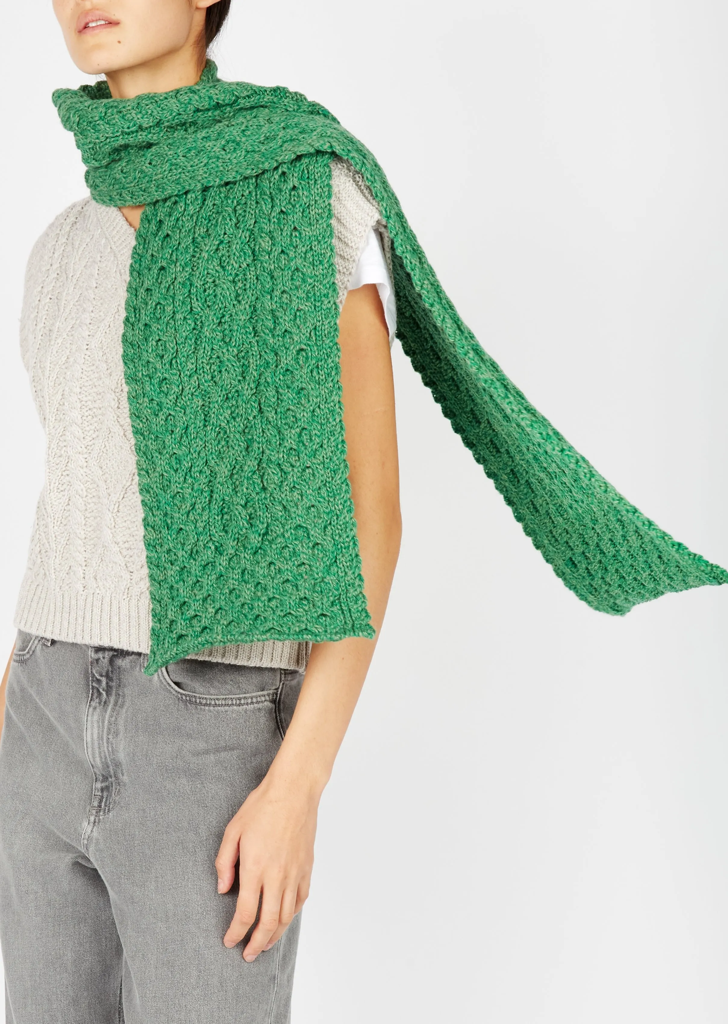 Merino Aran Scarf | Green Marl