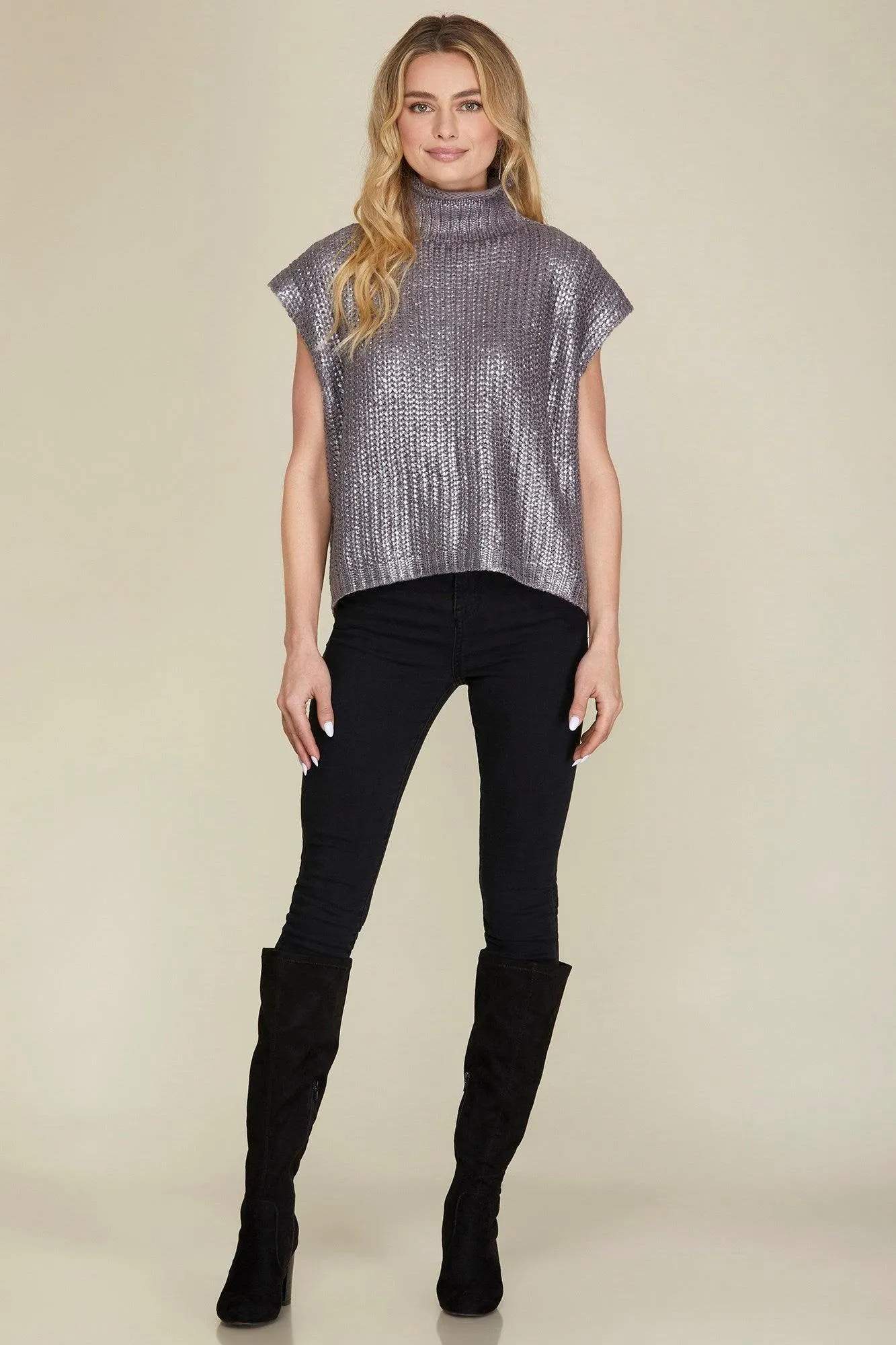 Metallic Foil Sweater Top