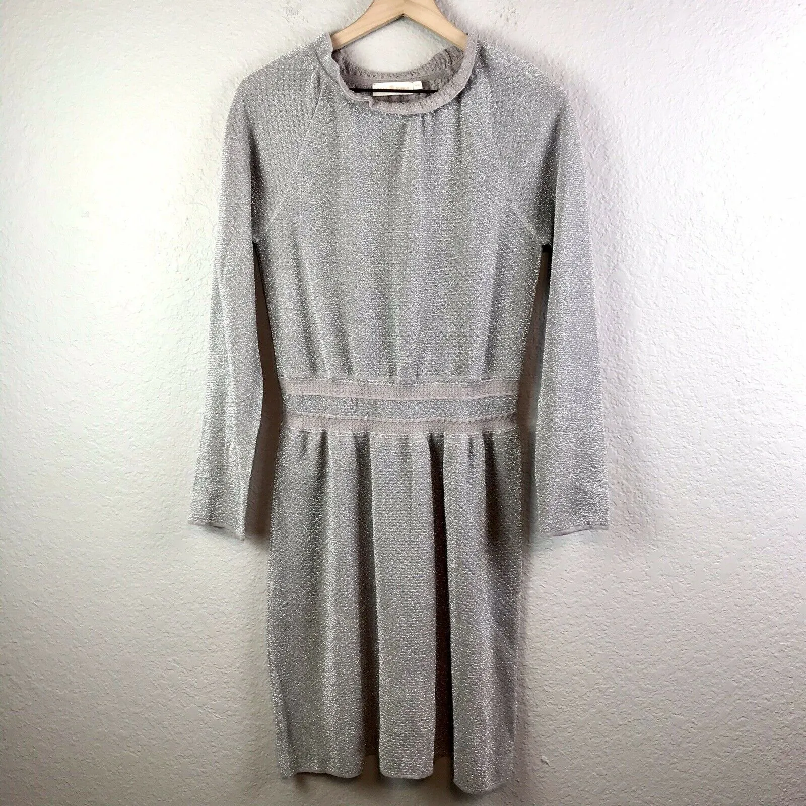 Metallic Knit Long Sleeve Dress