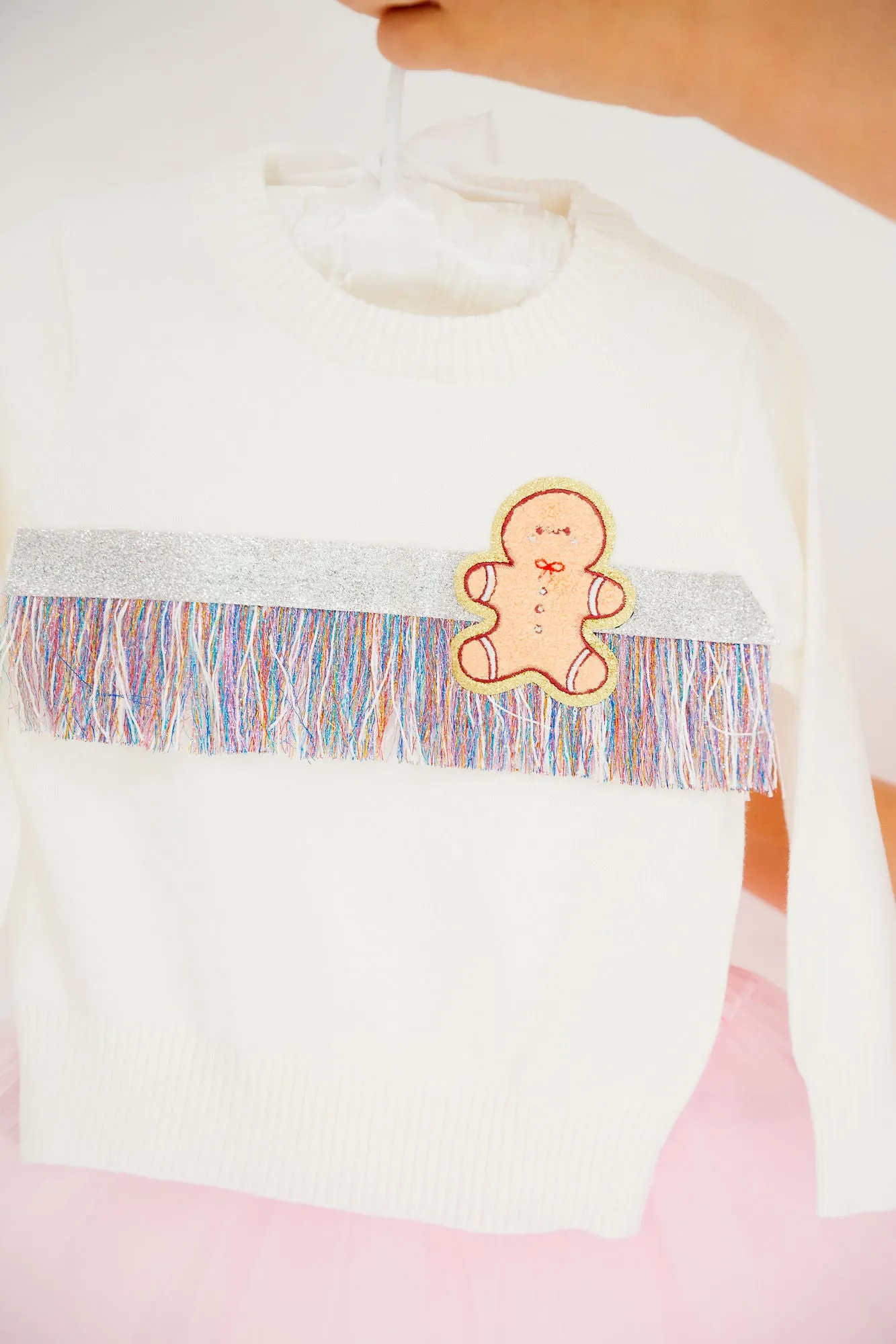 MINI KIDS GINGERBREAD FRINGE SWEATER