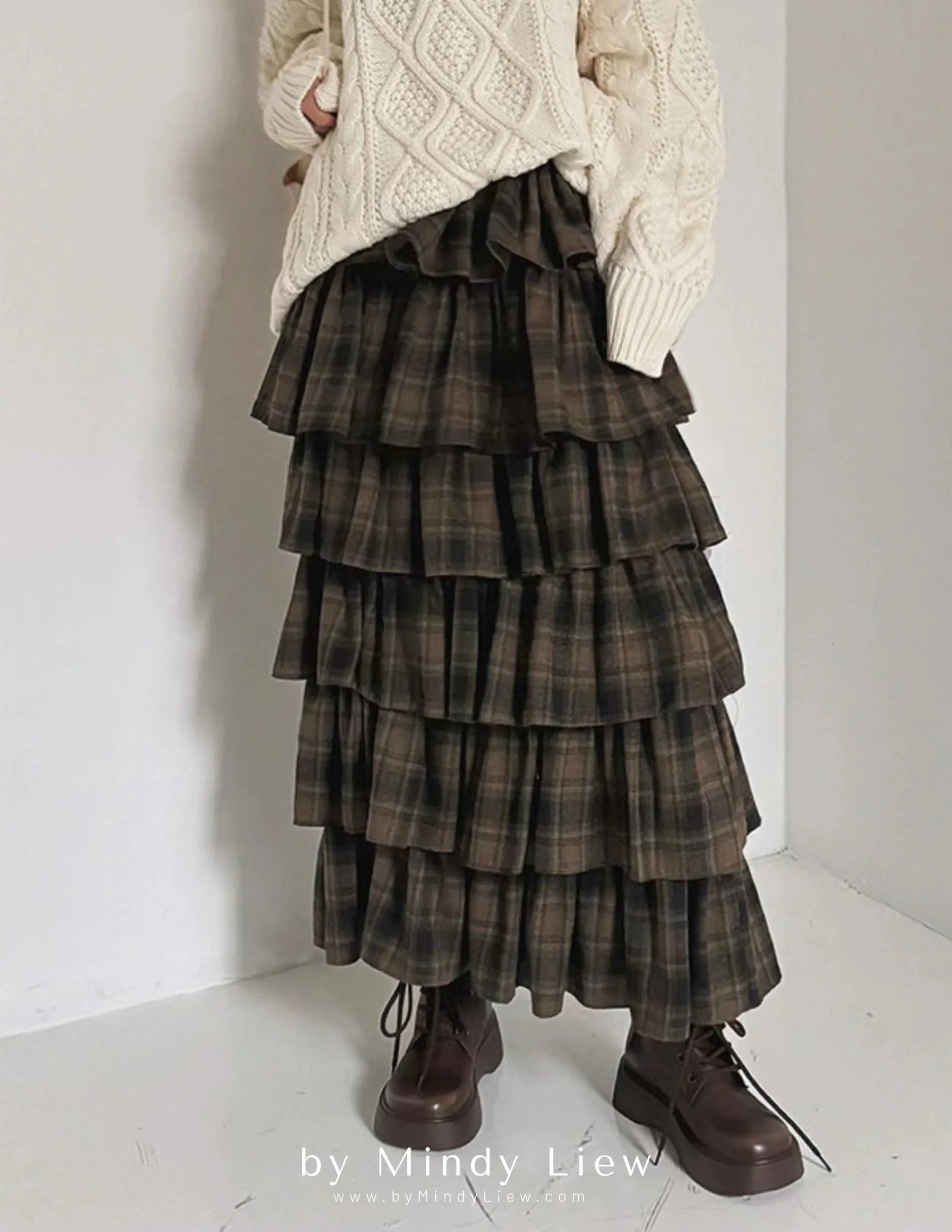 ML241008 Checked Layered Skirt