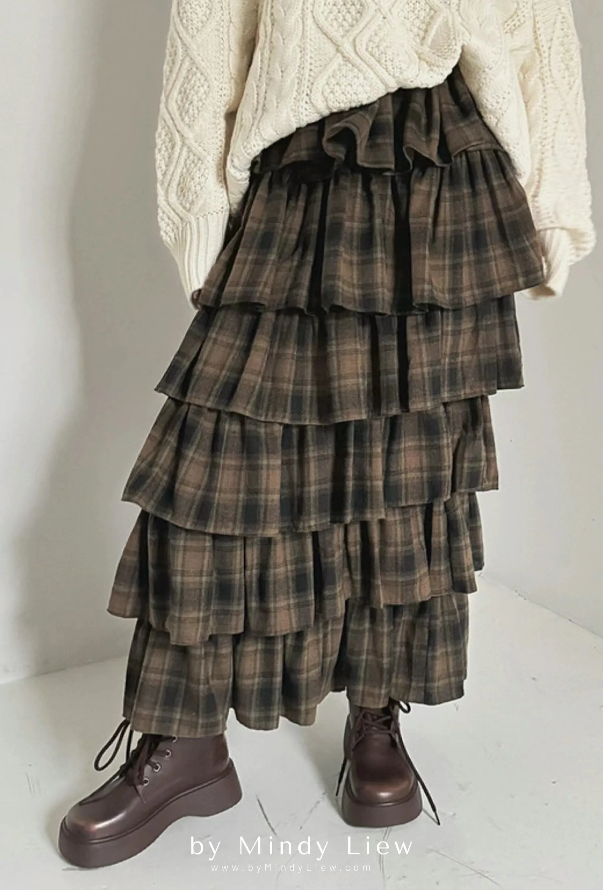 ML241008 Checked Layered Skirt