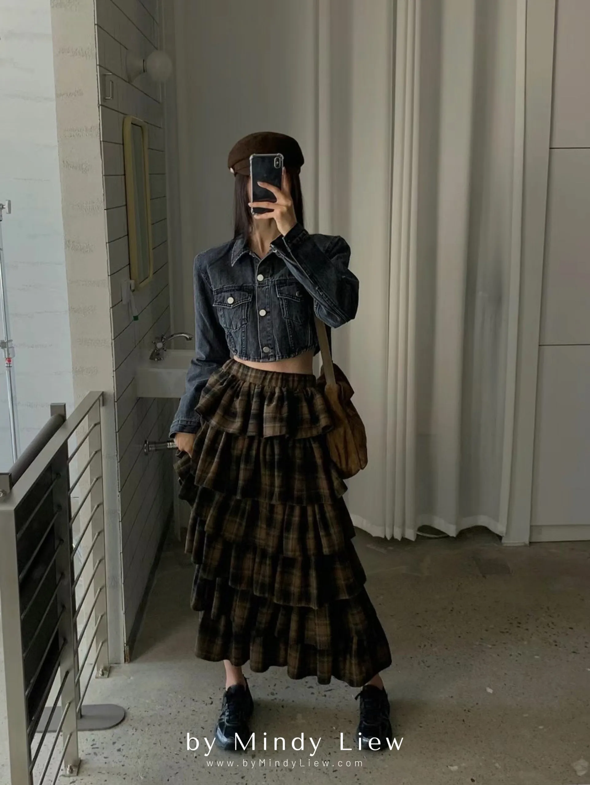 ML241008 Checked Layered Skirt