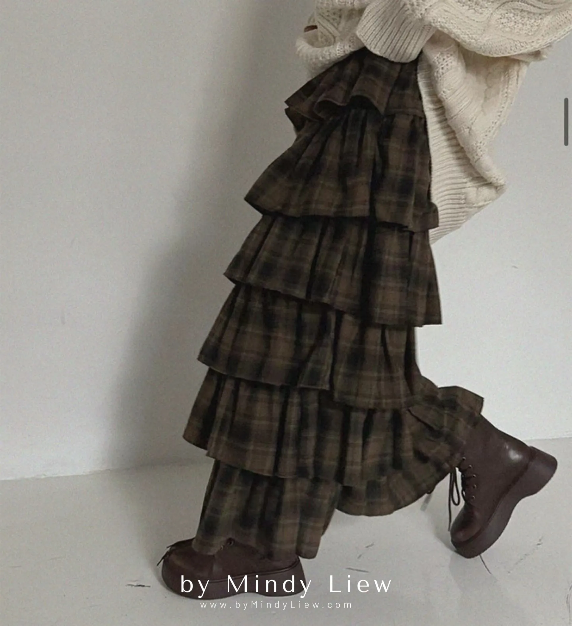 ML241008 Checked Layered Skirt