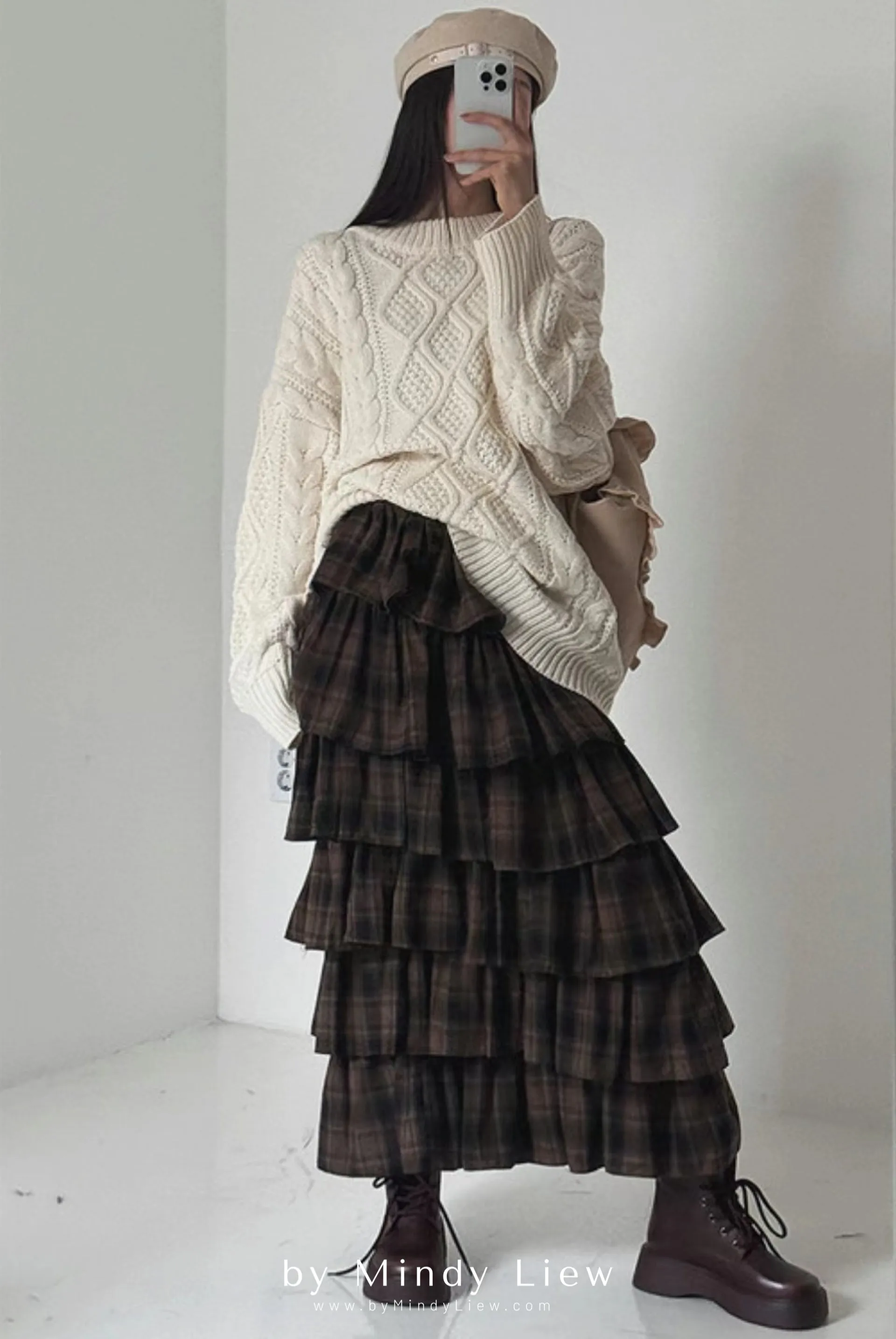 ML241008 Checked Layered Skirt